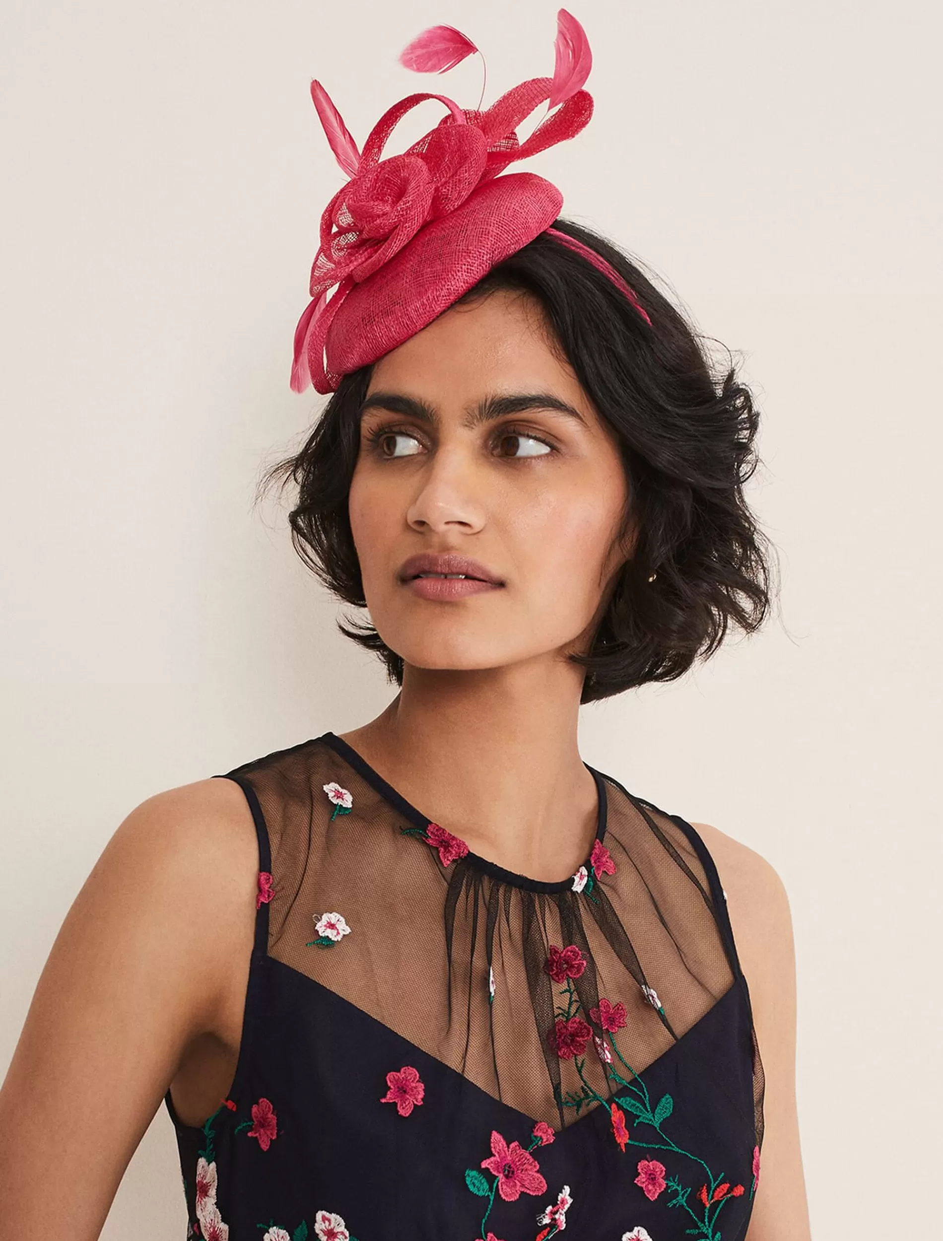 Phase Eight Flower Pillbox Fascinator Raspberry New