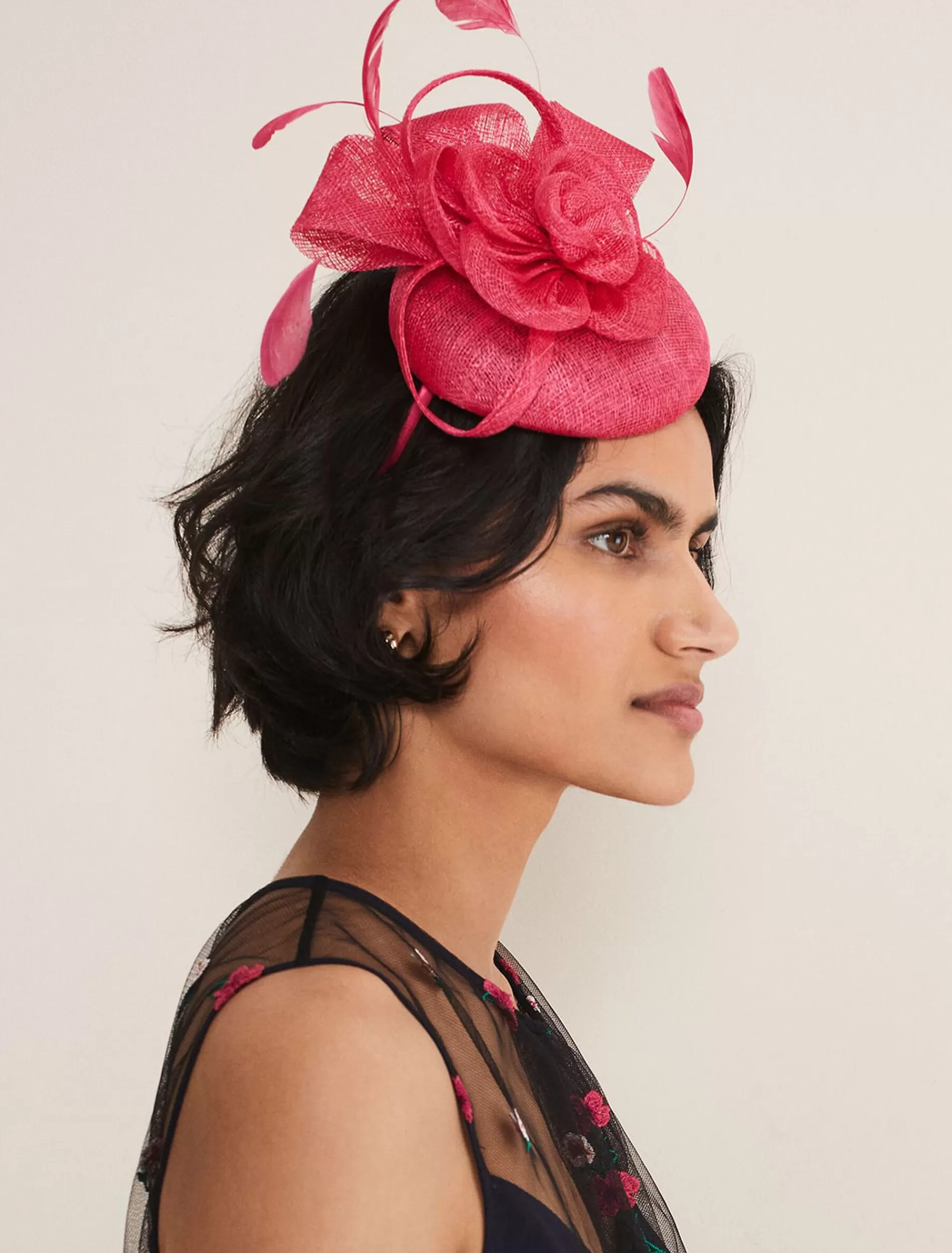 Phase Eight Flower Pillbox Fascinator Raspberry New