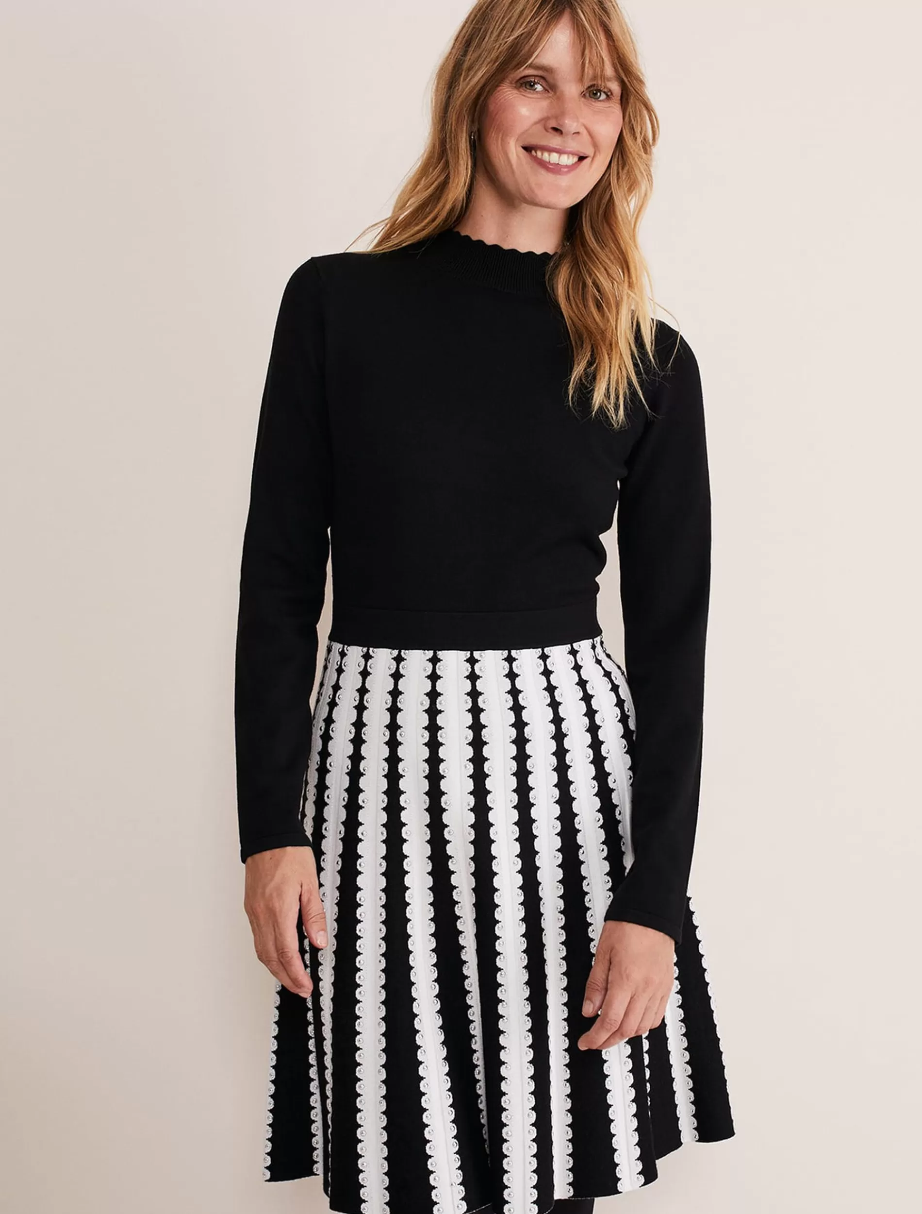 Phase Eight Frankie Scallop Hem Dress Black/Ivory Clearance