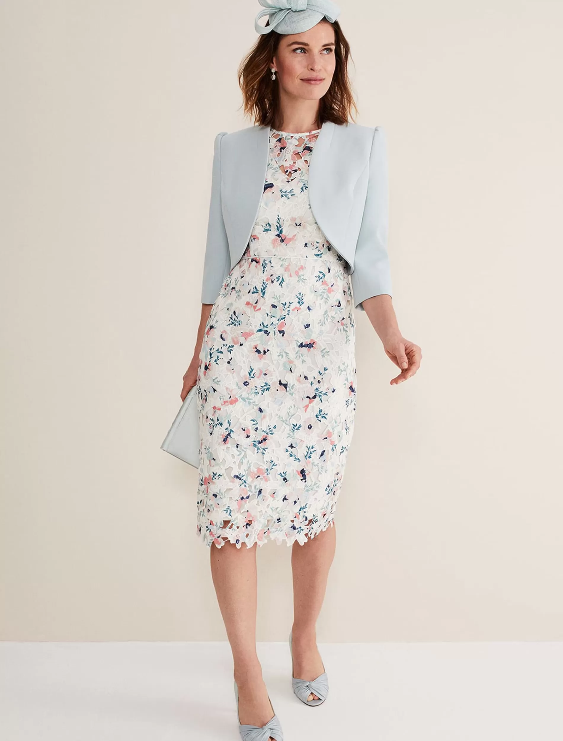 Phase Eight Franky Floral Lace Dress Ivory/Multi Store