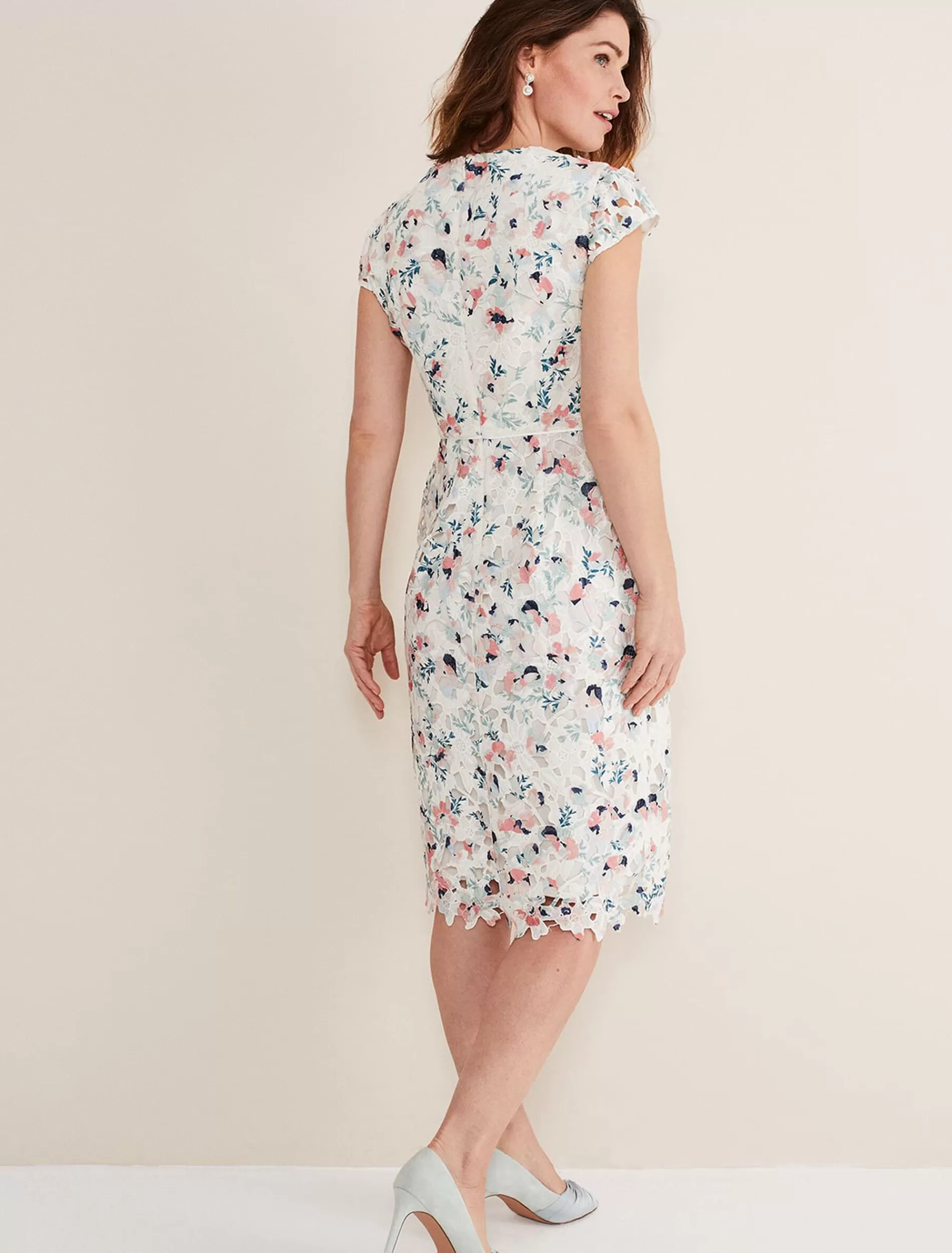 Phase Eight Franky Floral Lace Dress Ivory/Multi Store