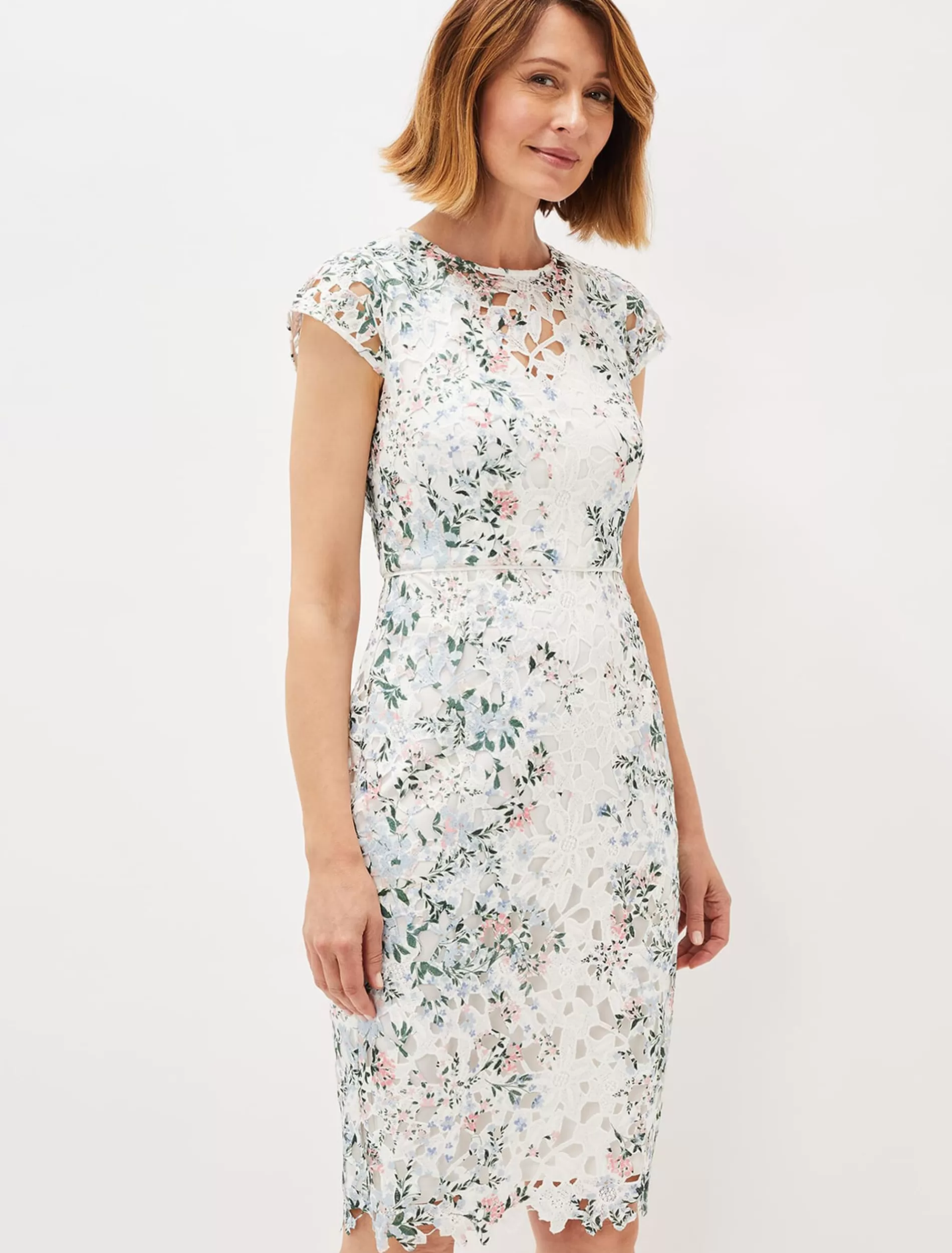 Phase Eight Franky Floral Lace Fitted Dress Ivory/Multi Store