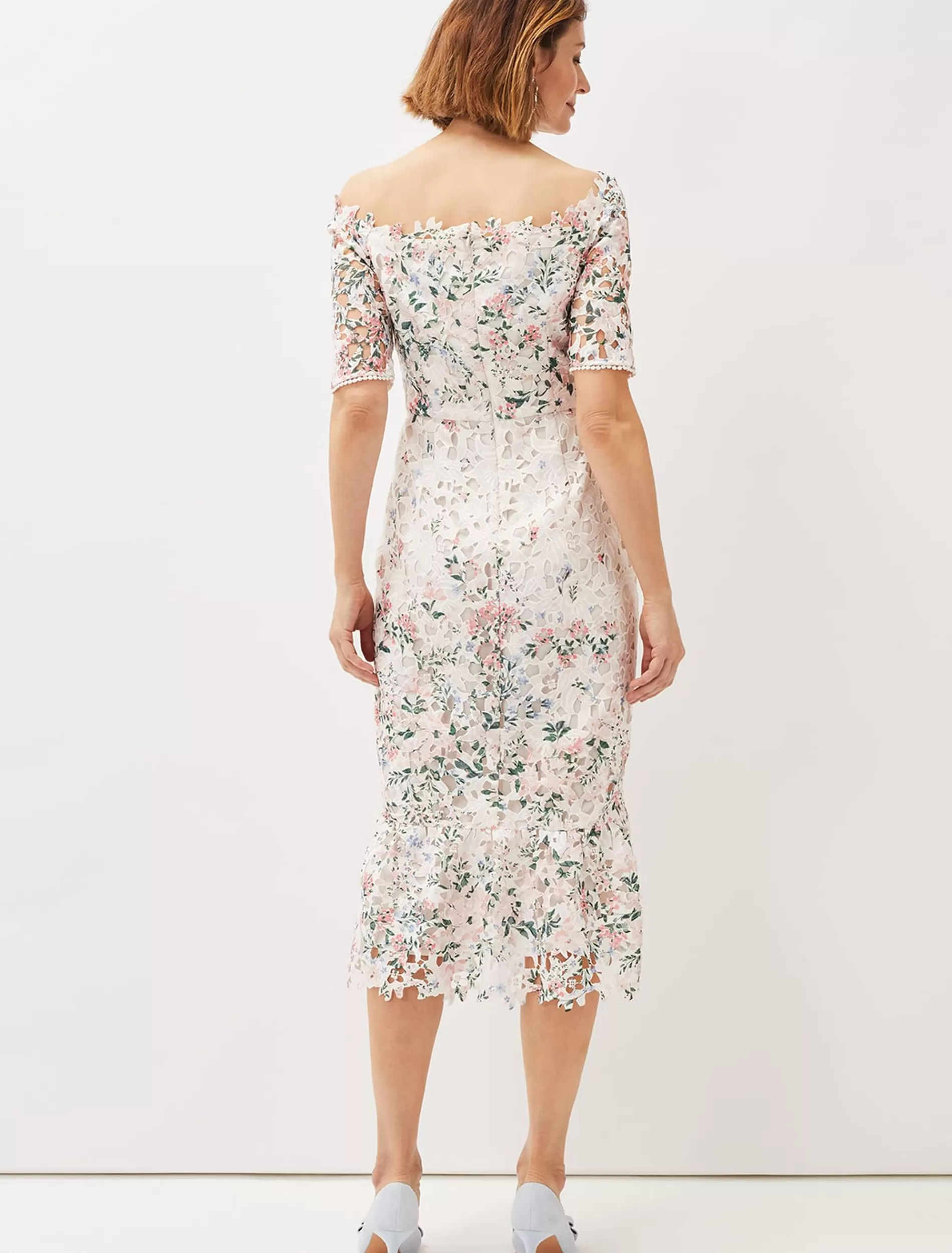 Phase Eight Franky Lace Bardot Midi Dress Ivory/Multi Flash Sale
