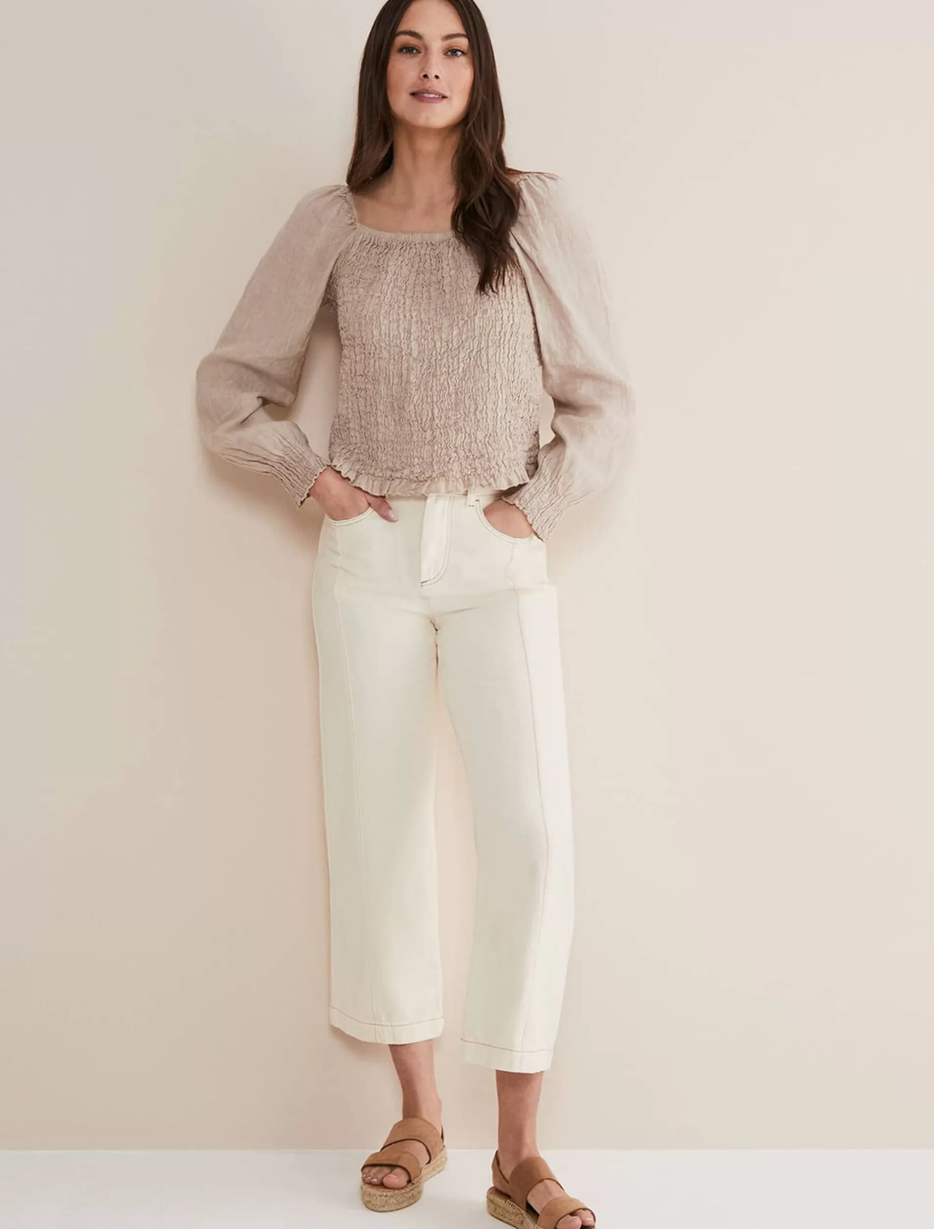 Phase Eight Fraya Wide Leg Jeans Ecru Outlet