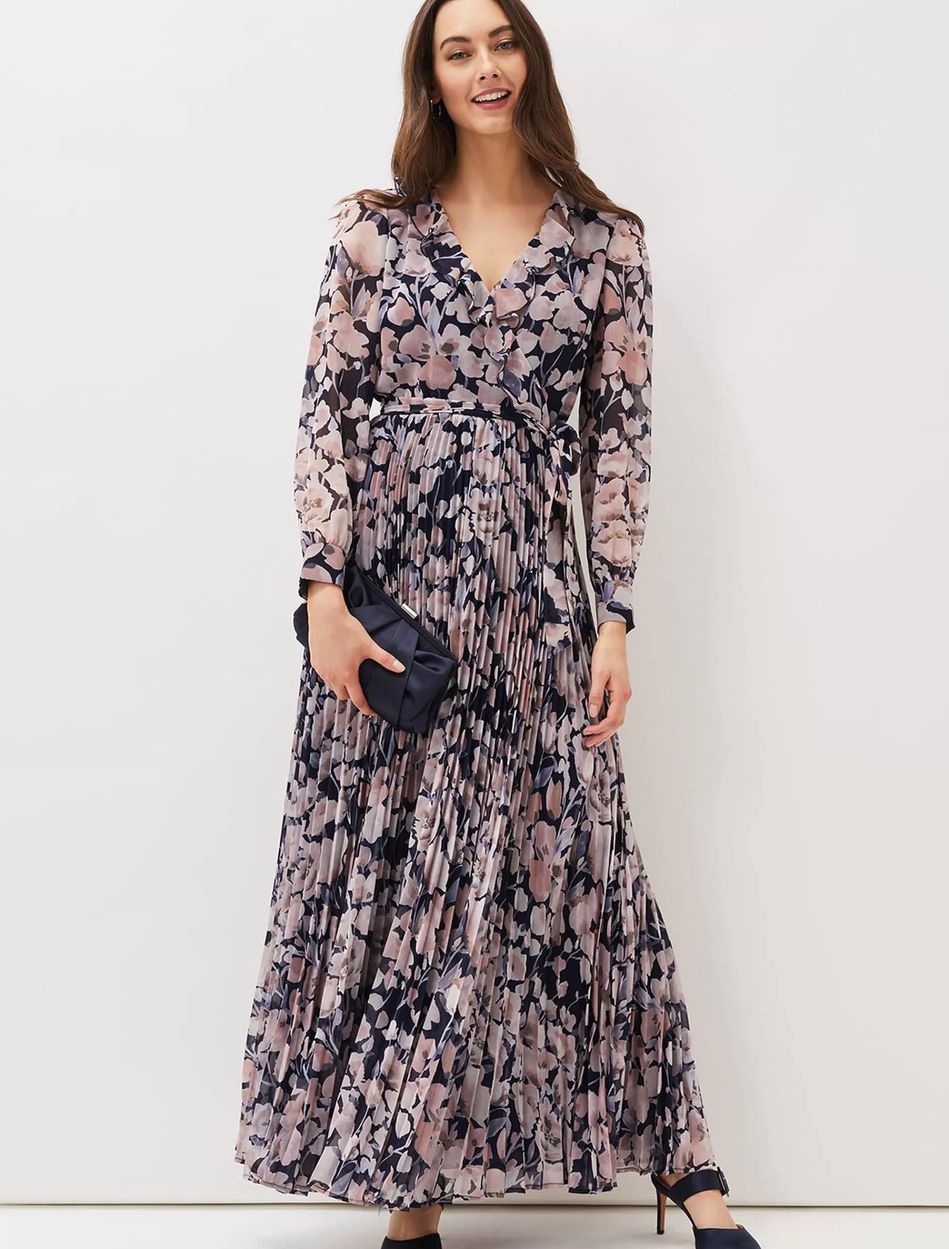 Phase Eight Fredrika Floral Pleated Maxi Dress Navy/Multi Online