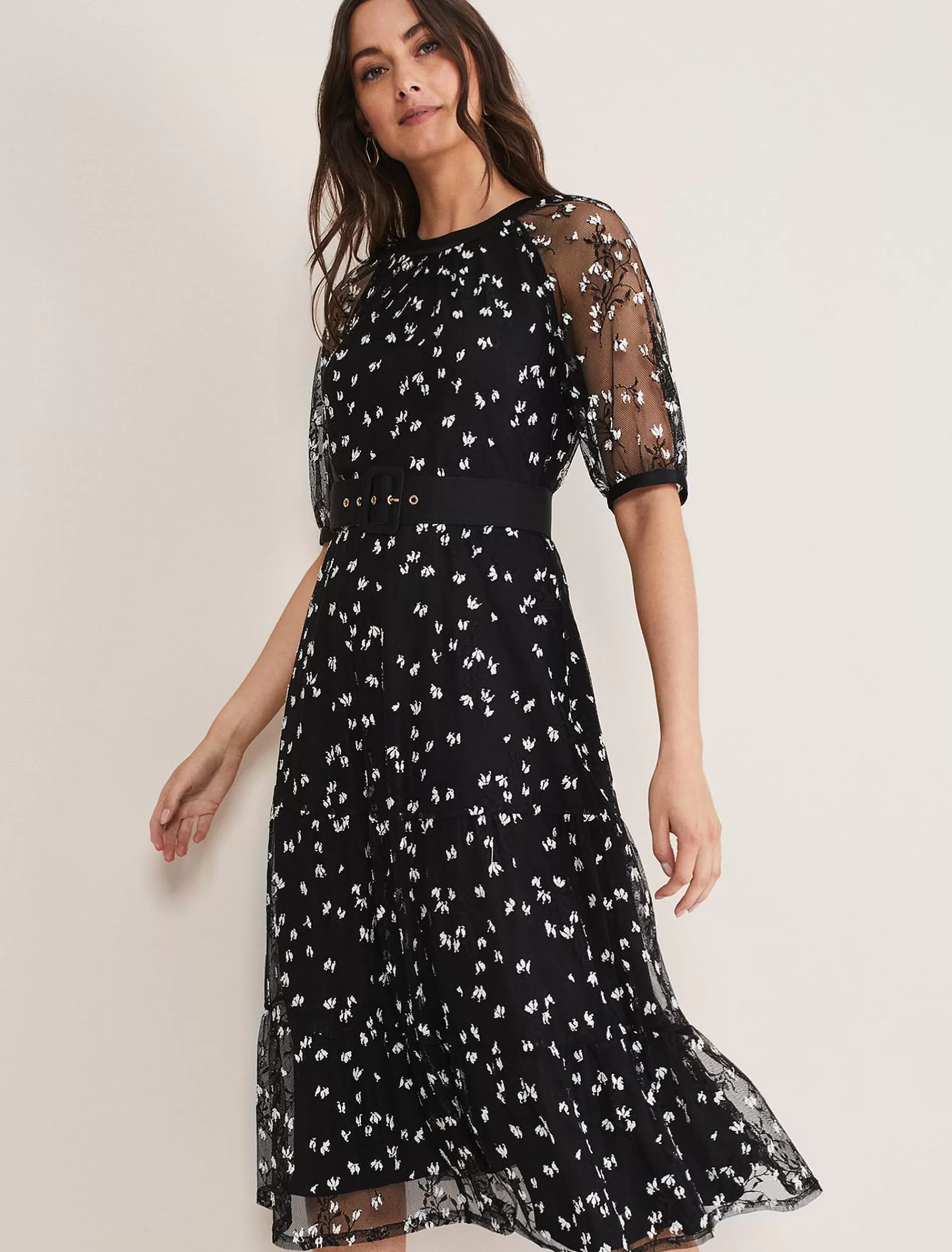 Phase Eight Freja Embroidered Dress Black/Ivory Hot