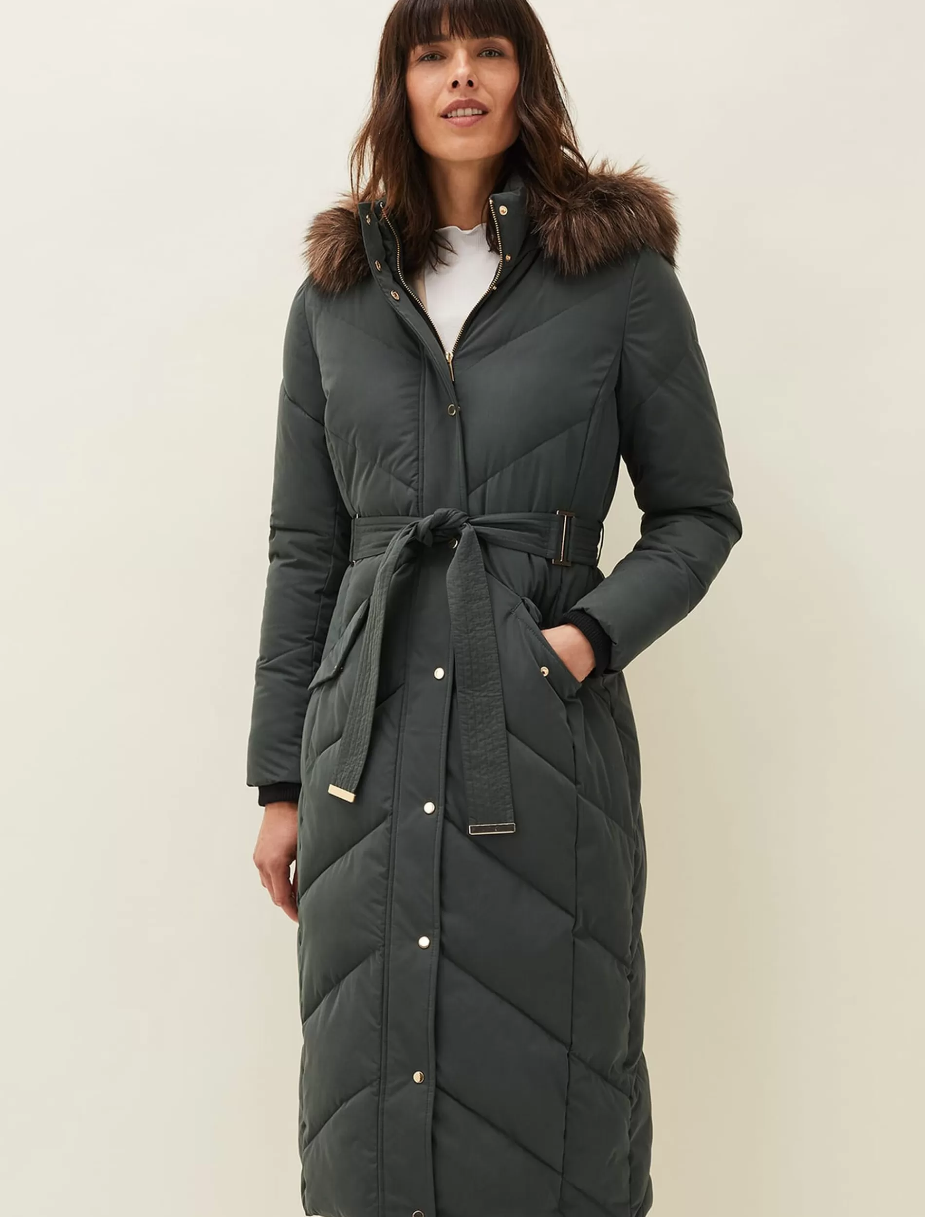 Phase Eight Gabby Maxi Puffer Coat Green Discount