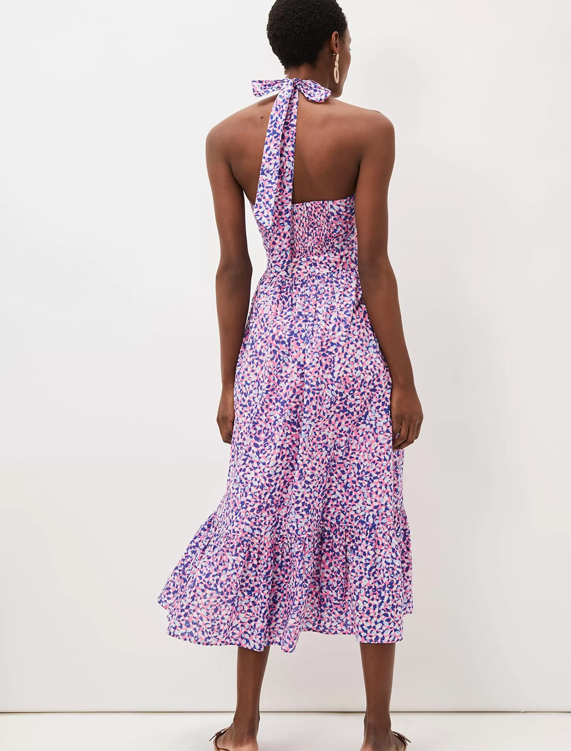 Phase Eight Gemmi Cotton Almond Print Halterneck Dress Pink Multi Fashion