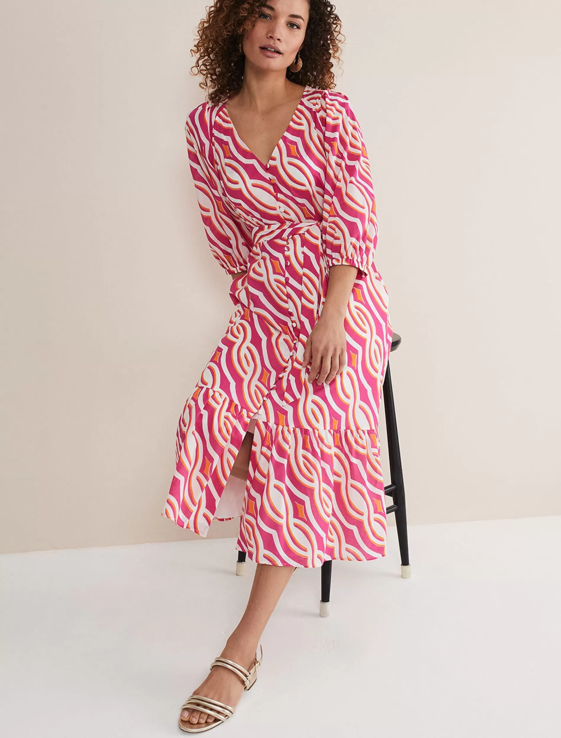 Phase Eight Georgie Cotton Geo Midi Dress Pink Best