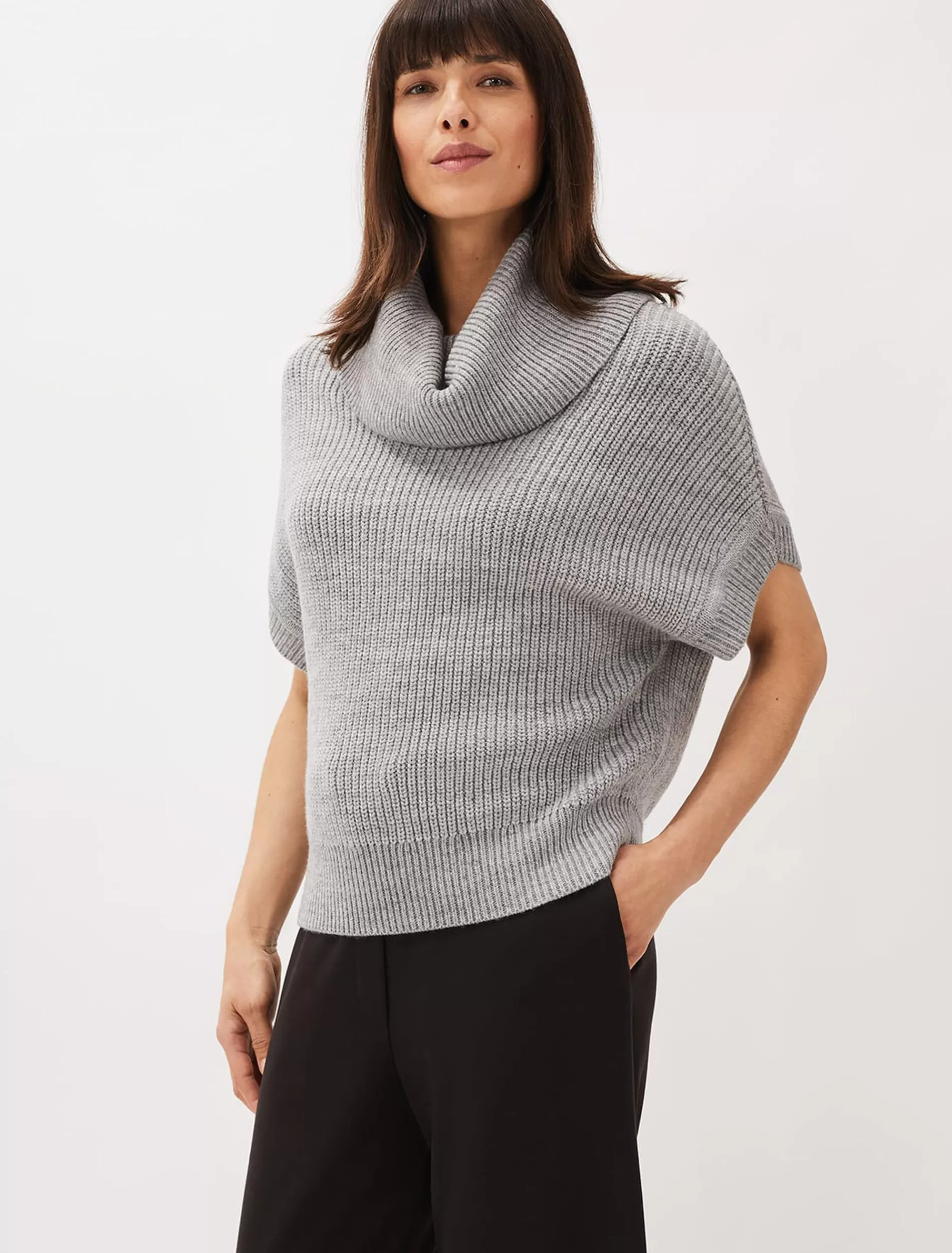 Phase Eight Georgina Chunky Short Sleeved Cowl Neck Jumper Grey Marl Cheap