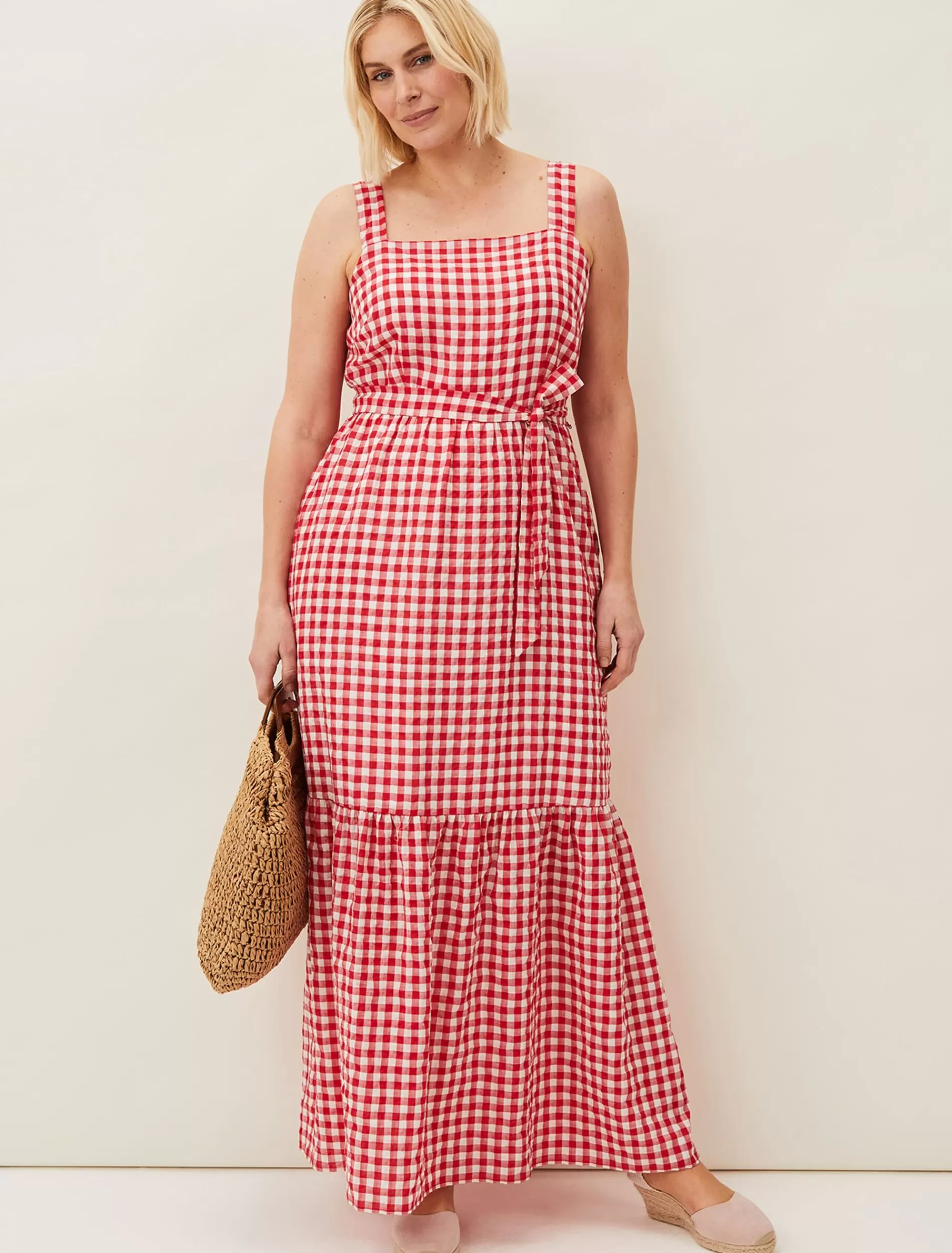 Phase Eight Geri Gingham Maxi Dress Red/Ivory Cheap