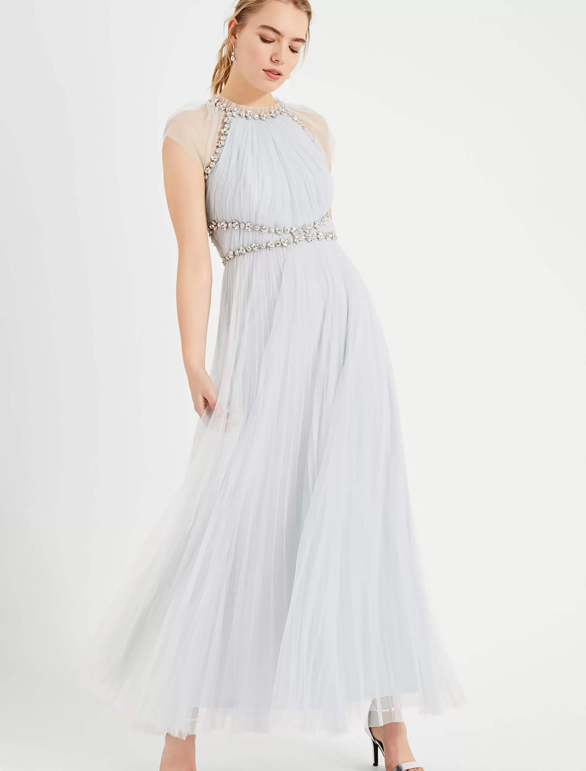 Phase Eight Gerona Pleated Tulle Dress Ice Blue Clearance