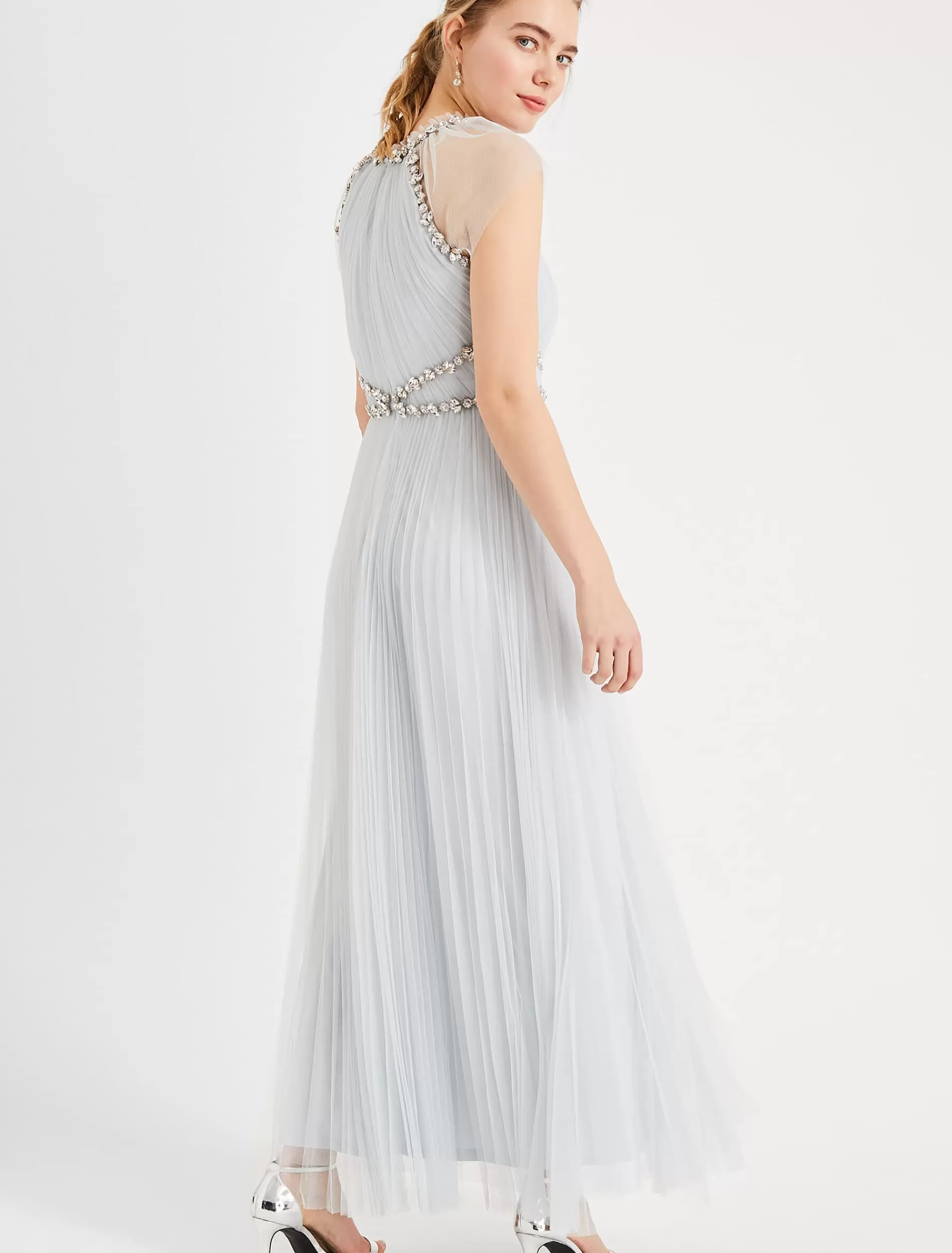 Phase Eight Gerona Pleated Tulle Dress Ice Blue Clearance