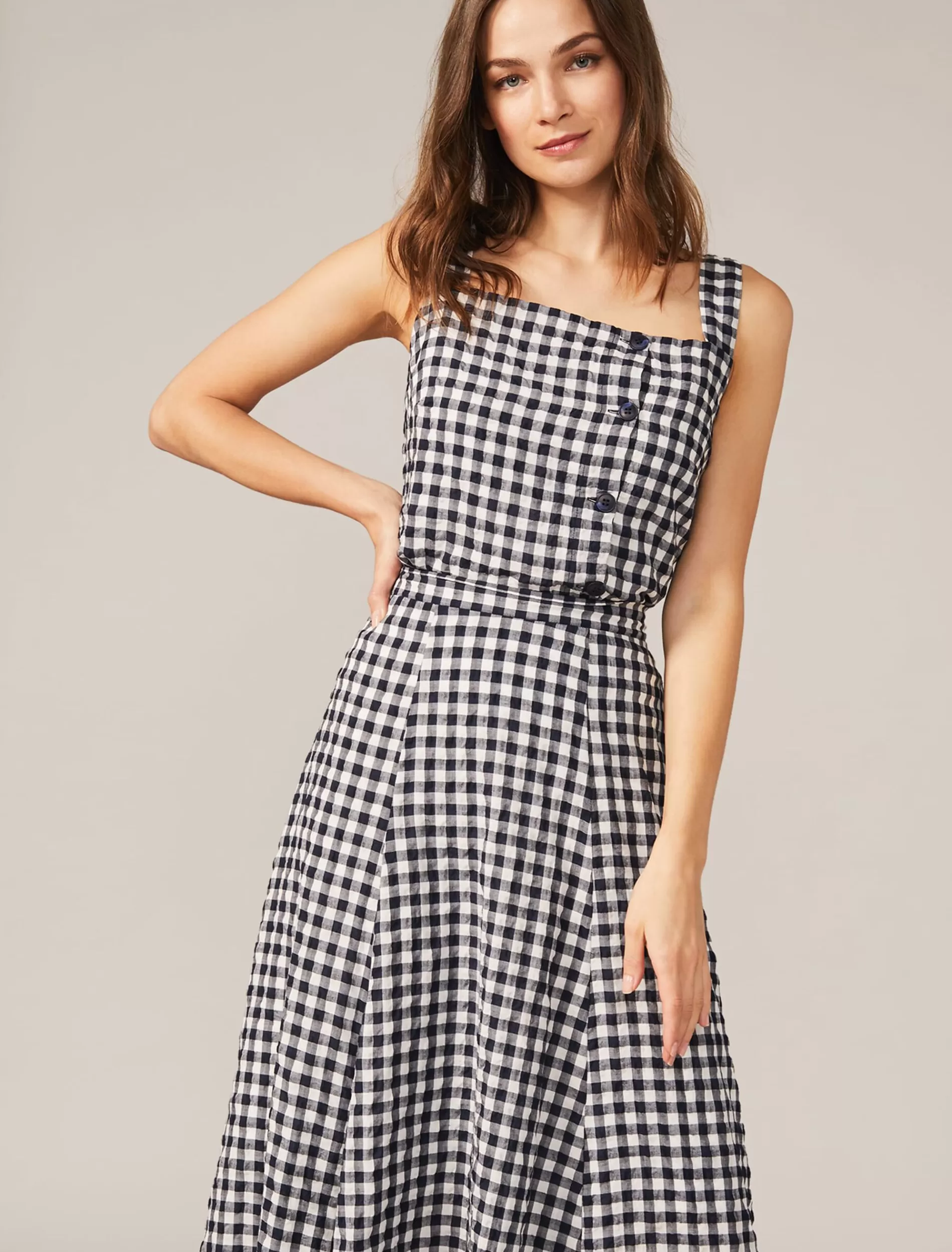 Phase Eight Gingham Cami Top Navy/White Outlet