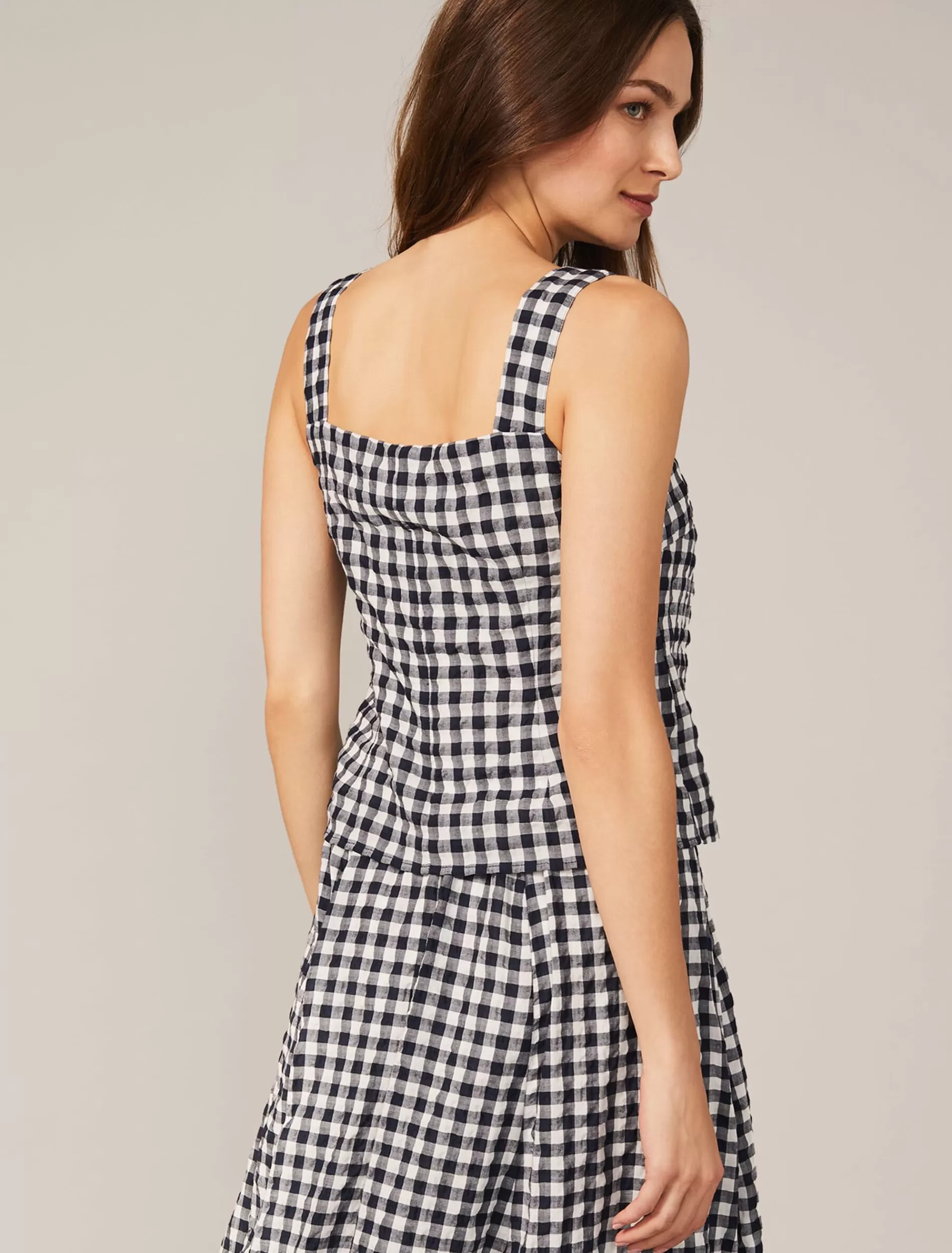 Phase Eight Gingham Cami Top Navy/White Outlet