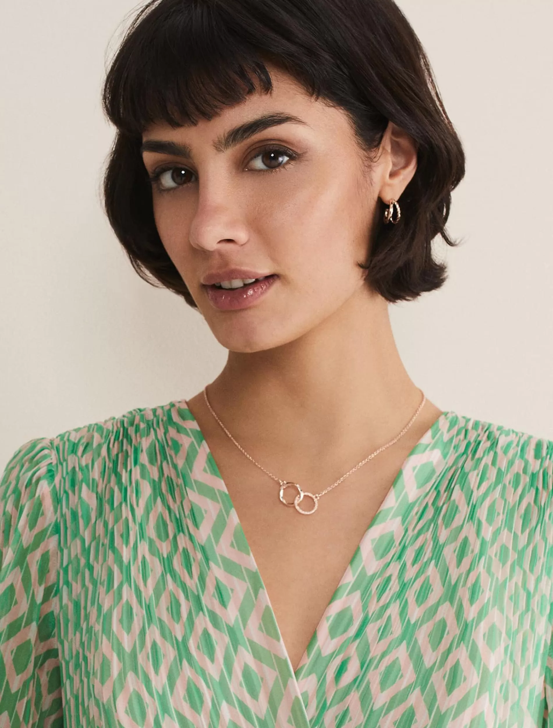Phase Eight Gold Two Ring Necklace Rose Gold Outlet