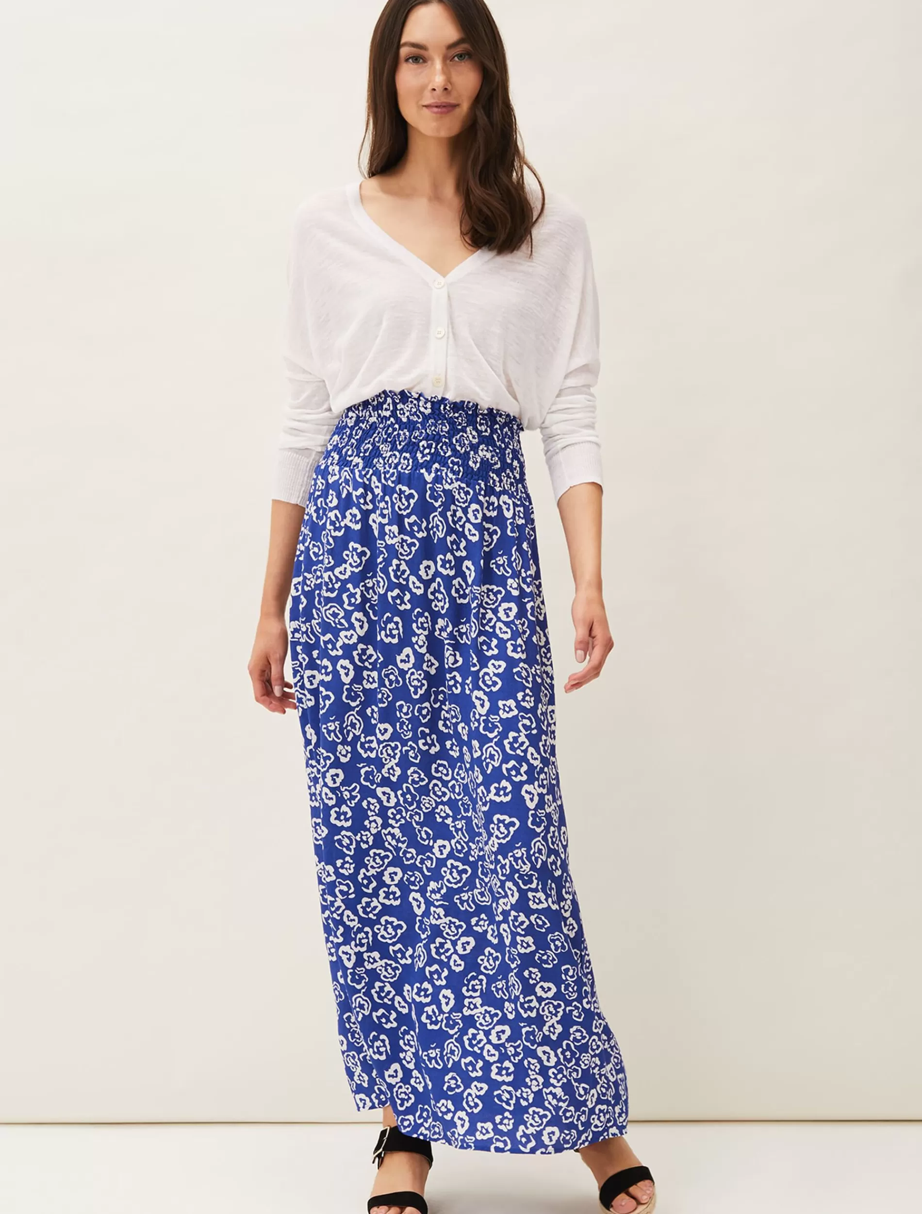 Phase Eight Grace Floral Maxi Skirt Cobalt/Ivory Best Sale