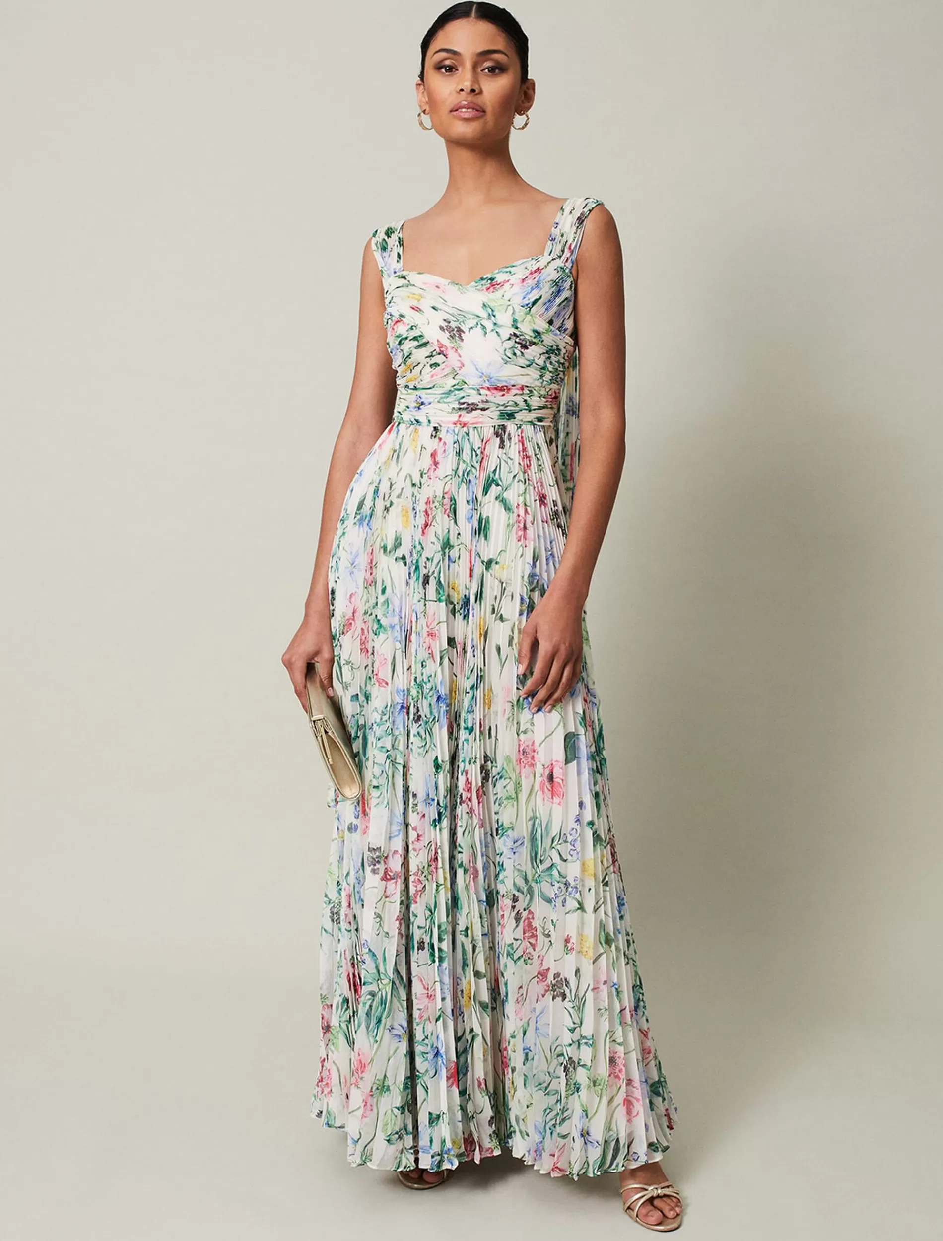 Phase Eight Gretal Floral Pleated Maxi Dress Ivory/Multi Store