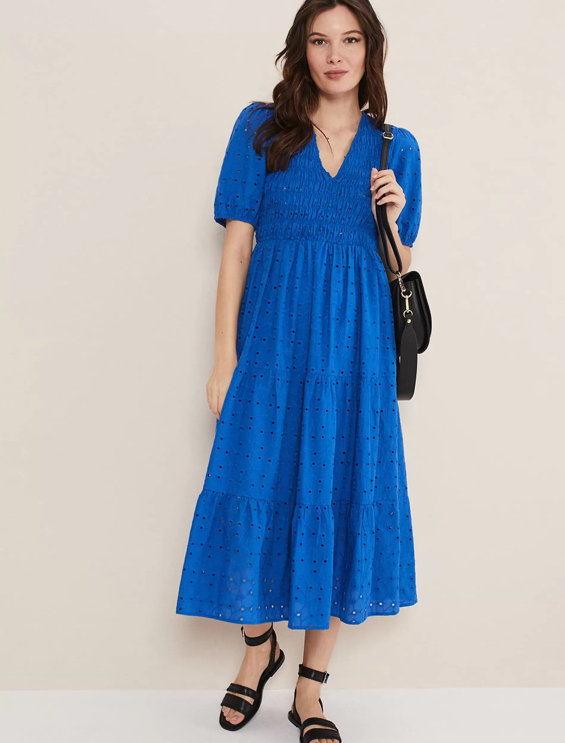 Phase Eight Gretta Broderie Midi Dress Blue Outlet