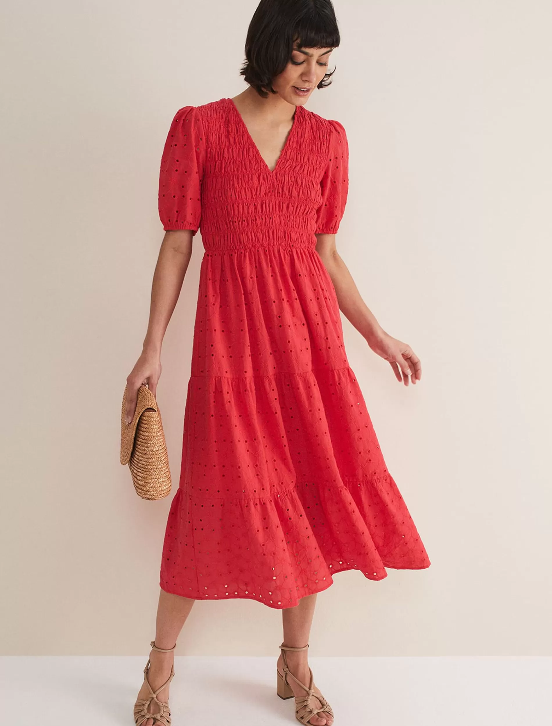 Phase Eight Gretta Broderie Midi Dress Pink Shop
