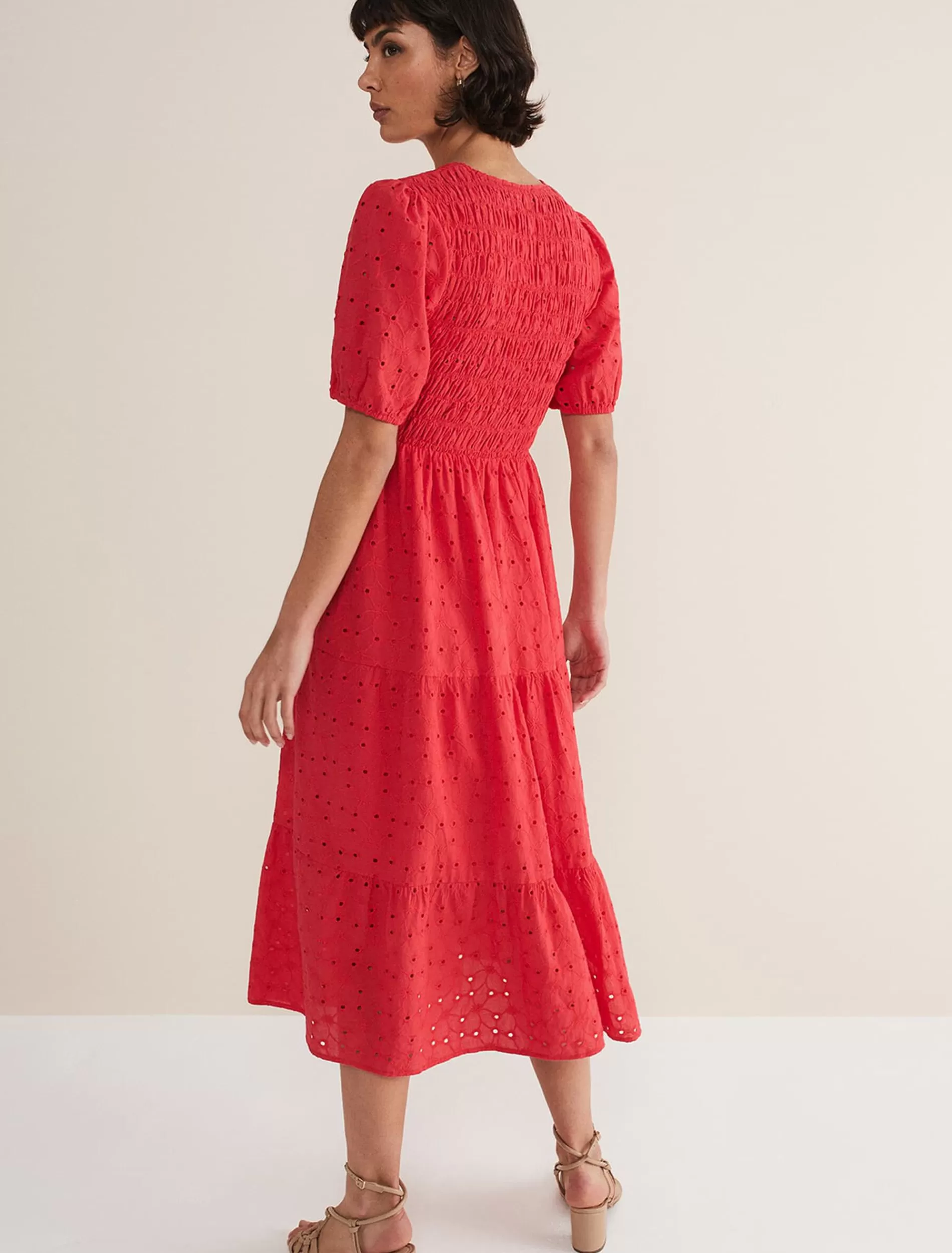Phase Eight Gretta Broderie Midi Dress Pink Shop