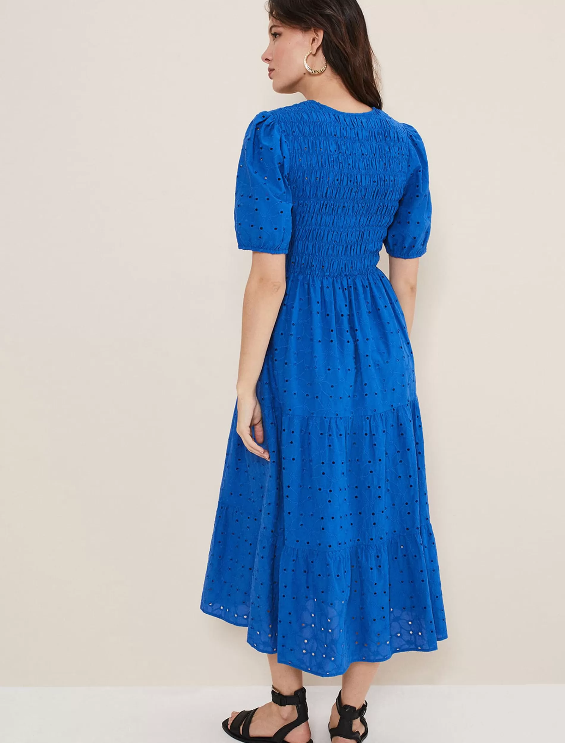 Phase Eight Gretta Broderie Midi Dress Blue Outlet