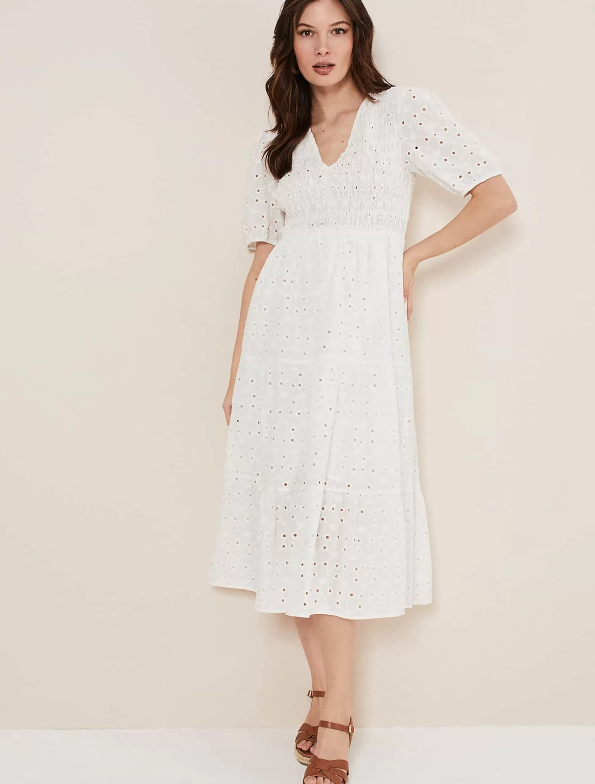 Phase Eight Gretta Broderie Midi Dress White Flash Sale