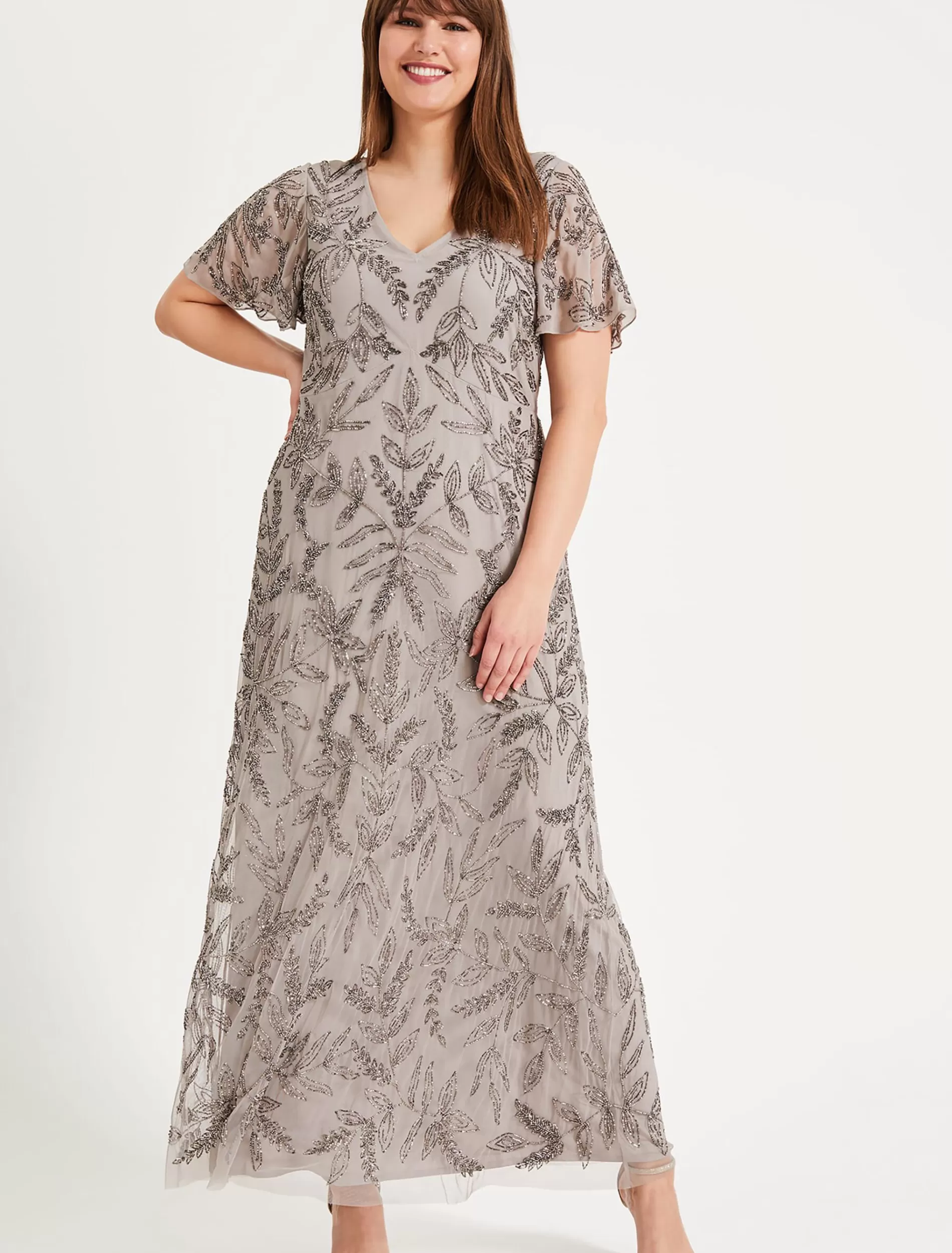 Phase Eight Guinevere Beaded Maxi Dress Silver Shop