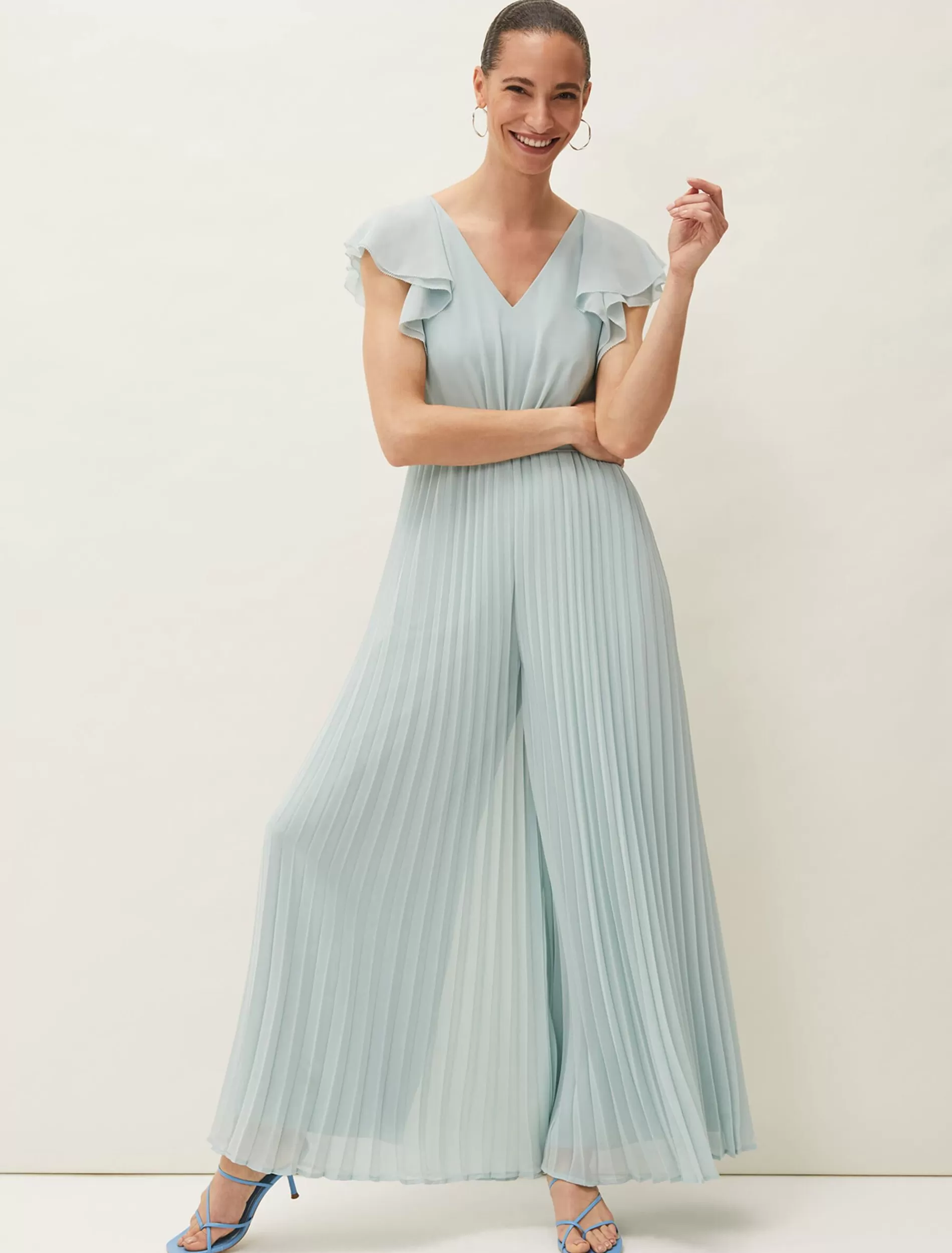 Phase Eight Hallie Pleated Wide Leg Jumpsuit Aquamarine Shop