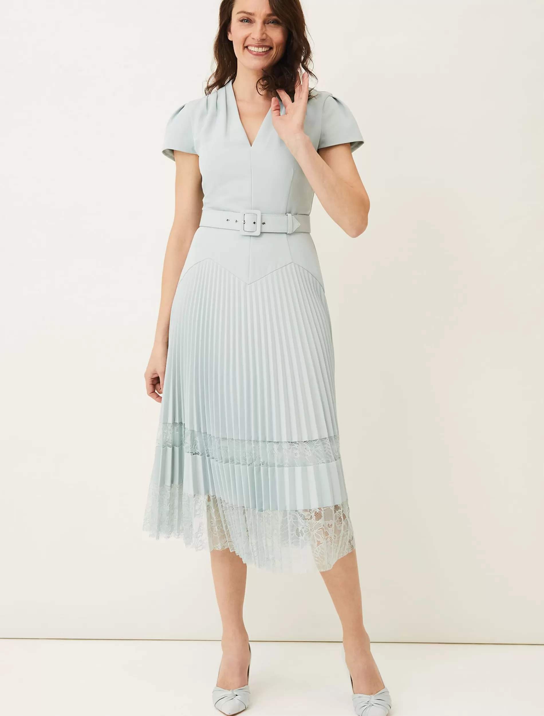 Phase Eight Hannah Pleated Lace Insert Dress Peppermint Discount