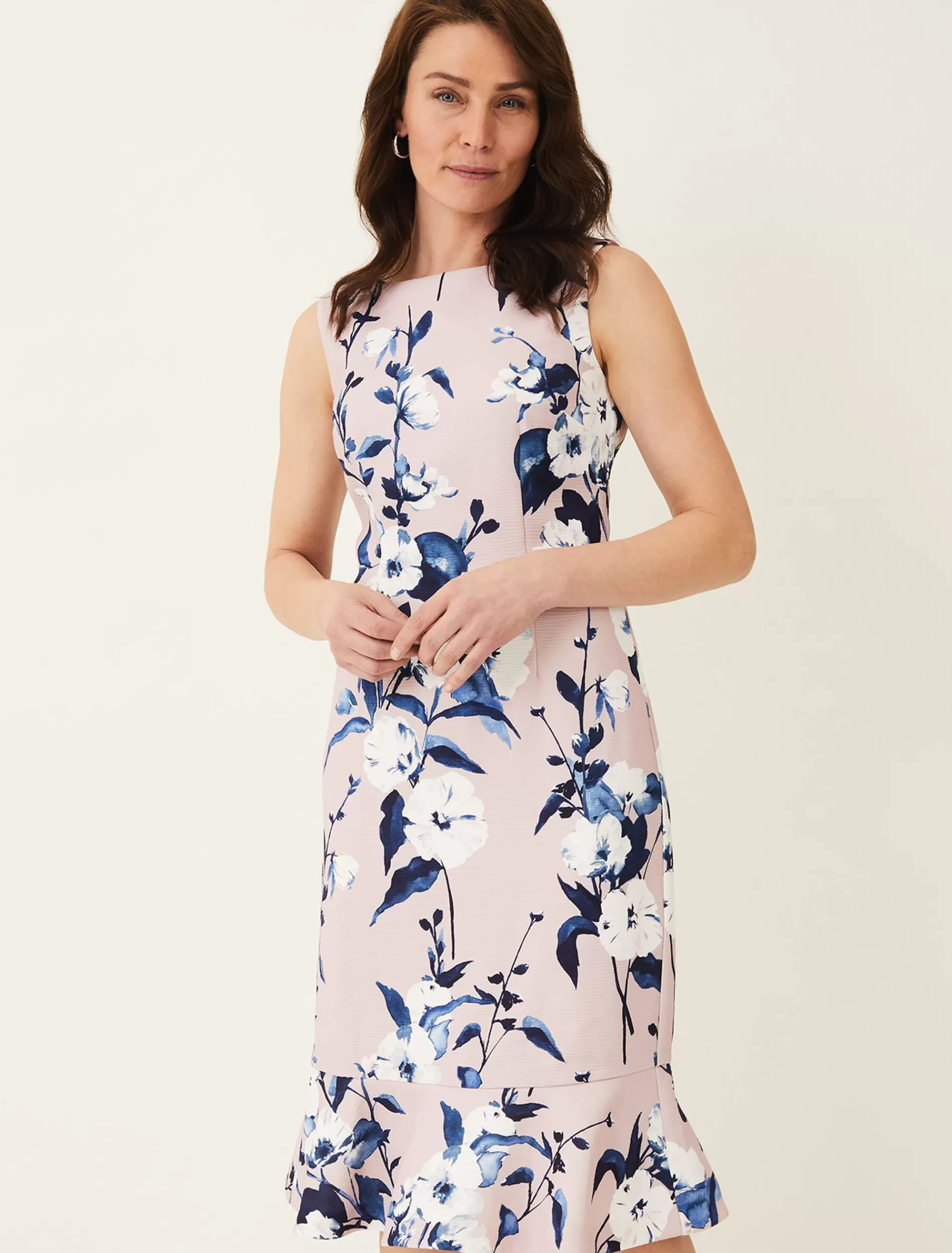 Phase Eight Harlie Floral Peplum Hem Dress Antique Rose Outlet