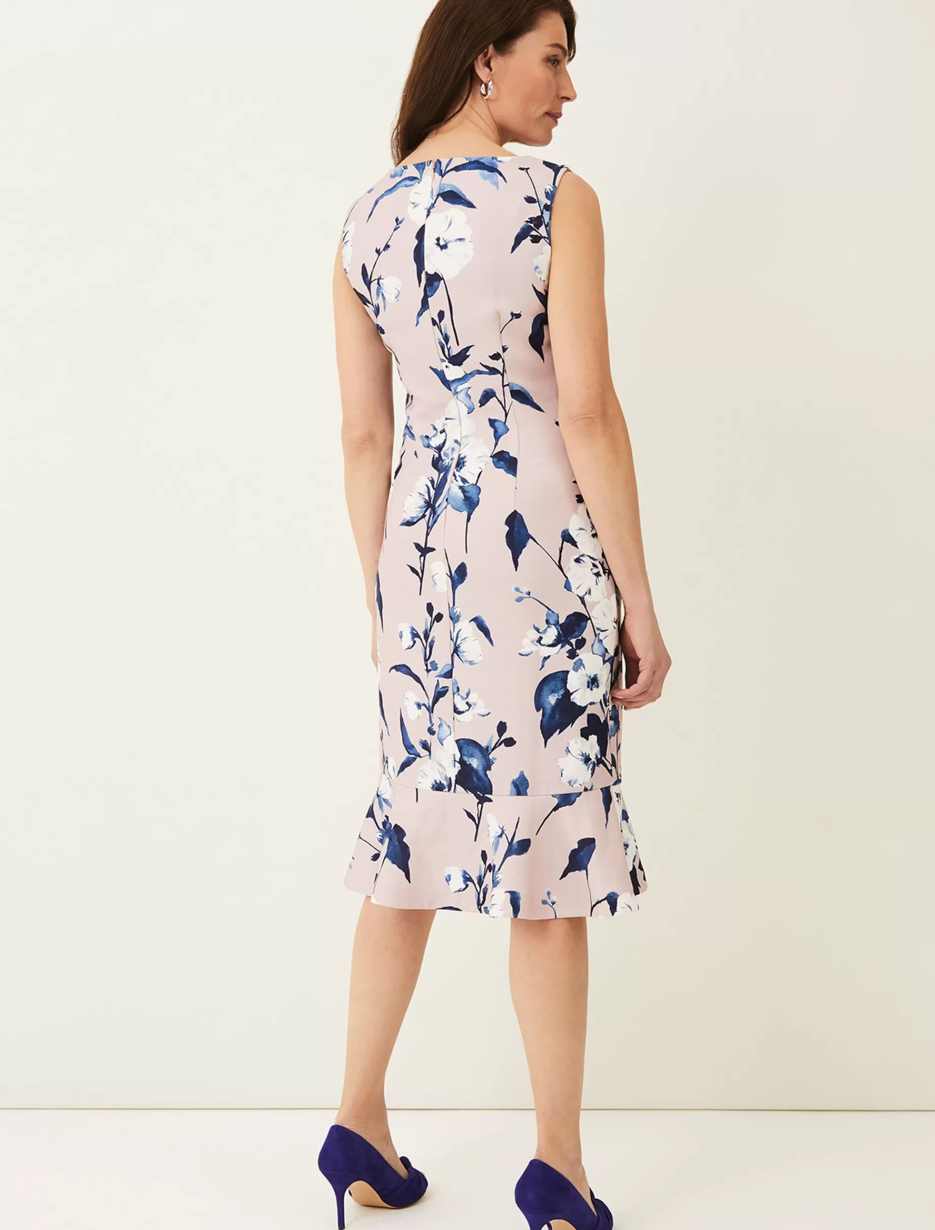 Phase Eight Harlie Floral Peplum Hem Dress Antique Rose Outlet