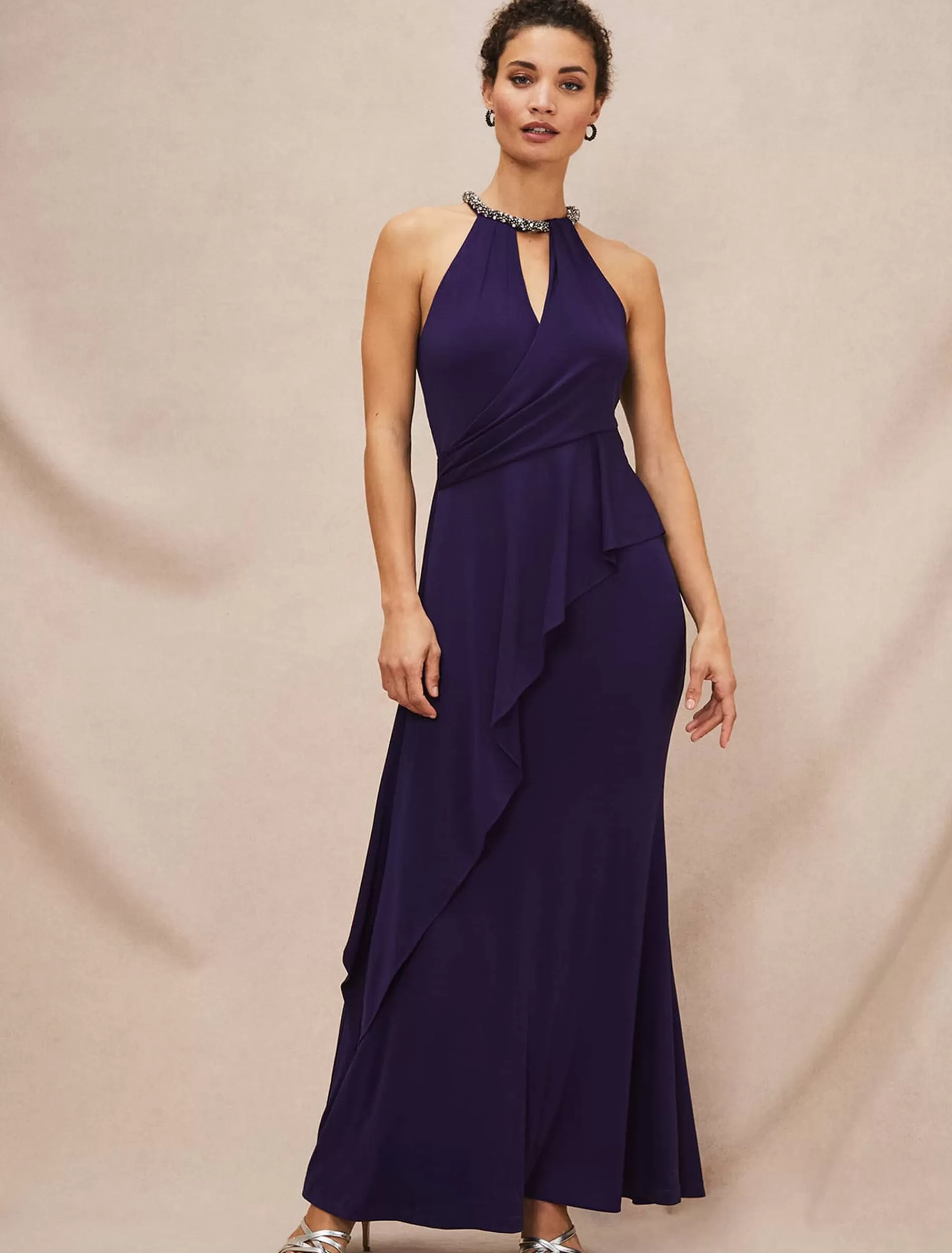 Phase Eight Harmony Jersey Embellished Maxi Dress Purple Hot
