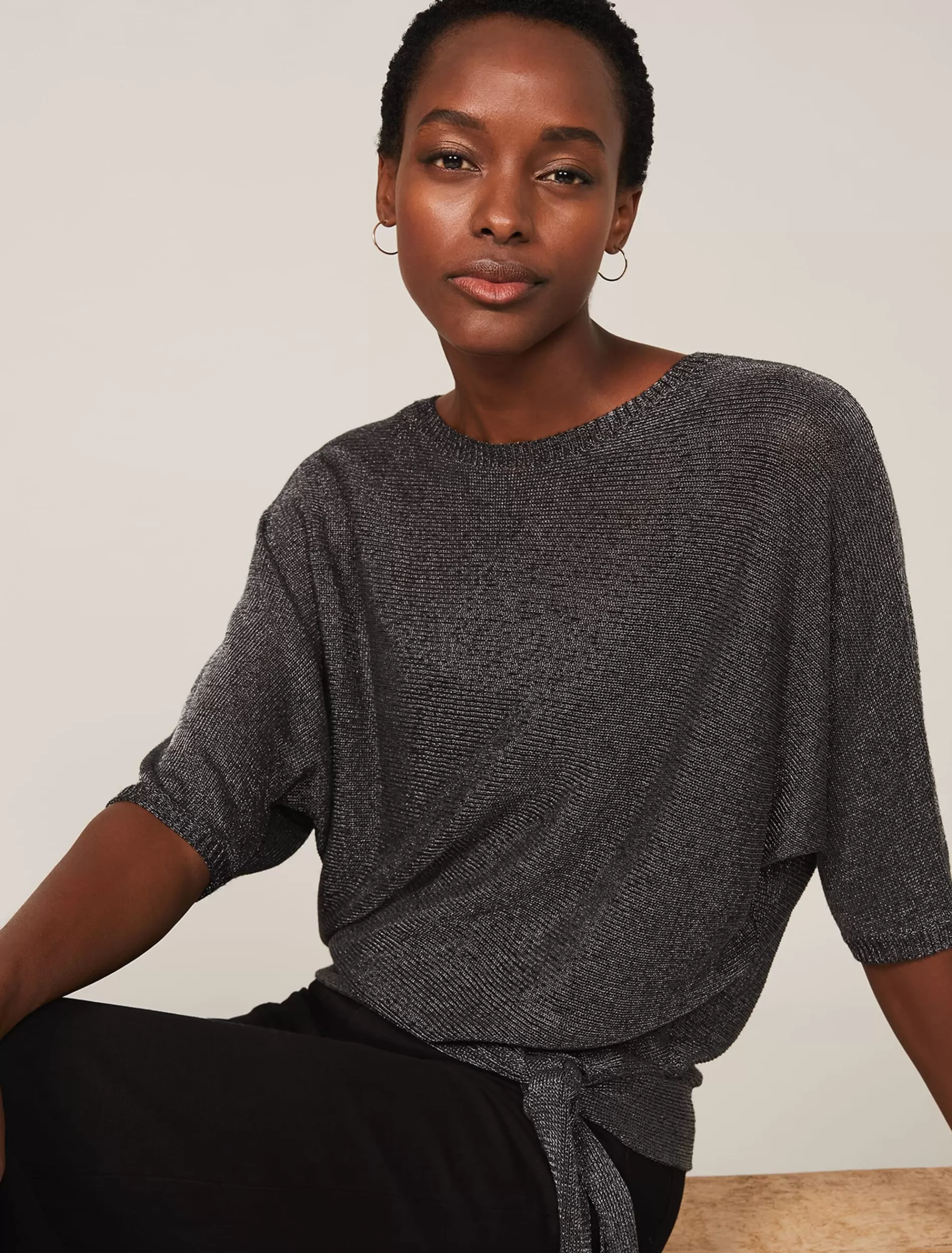 Phase Eight Harper Shimmer Knit Top Pewter Flash Sale