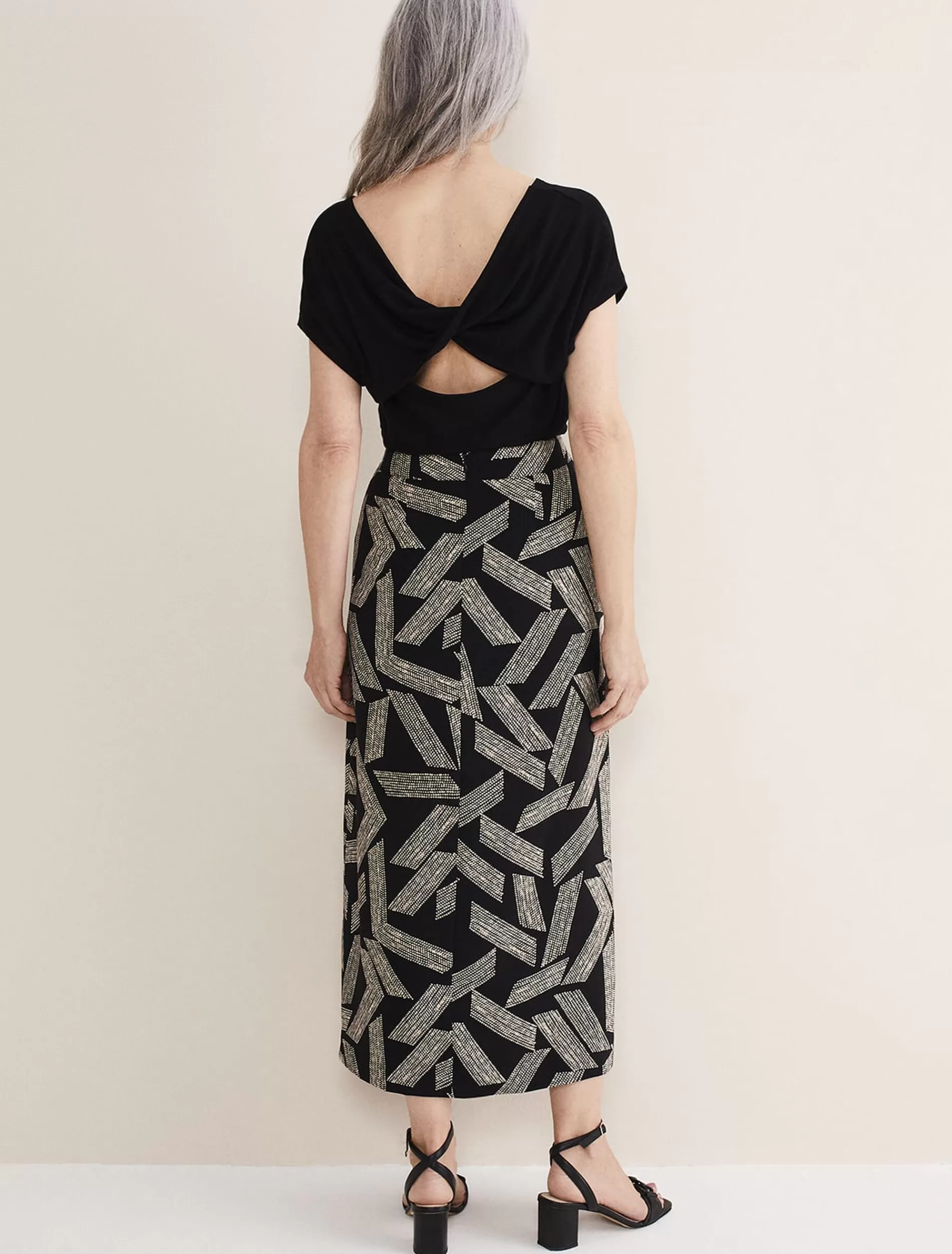 Phase Eight Hatty Diagonal Dot Wrap Skirt Black/Ivory Hot