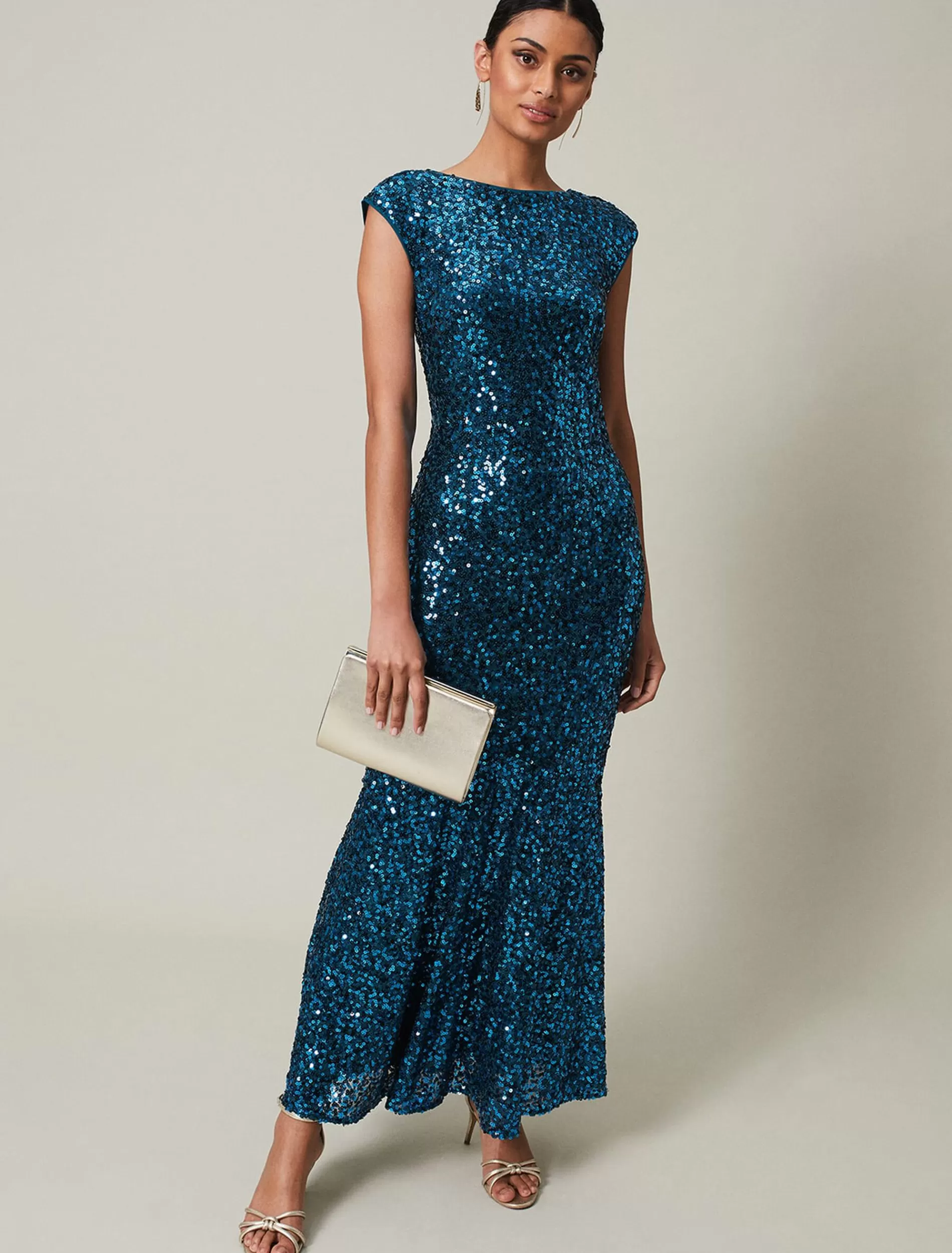 Phase Eight Haven Blue Sequin Maxi Dress Aquamarine Shop
