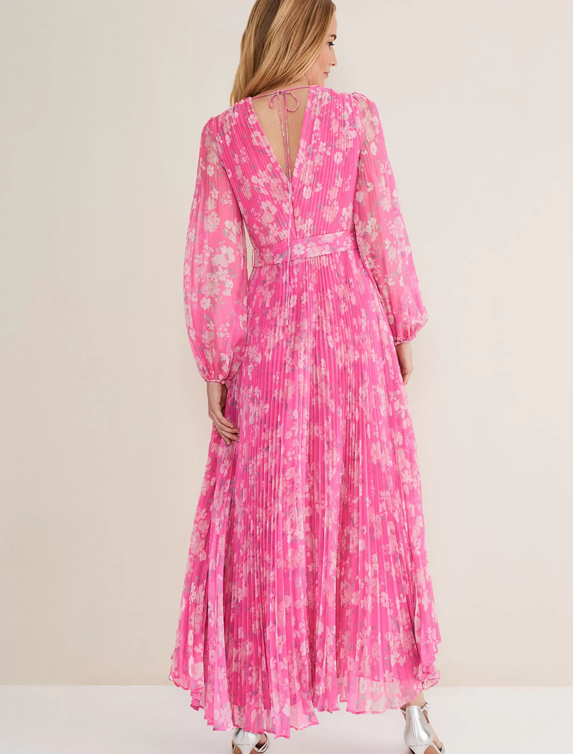 Phase Eight Hayley Floral Pleated Maxi Dress Neon Pink Best