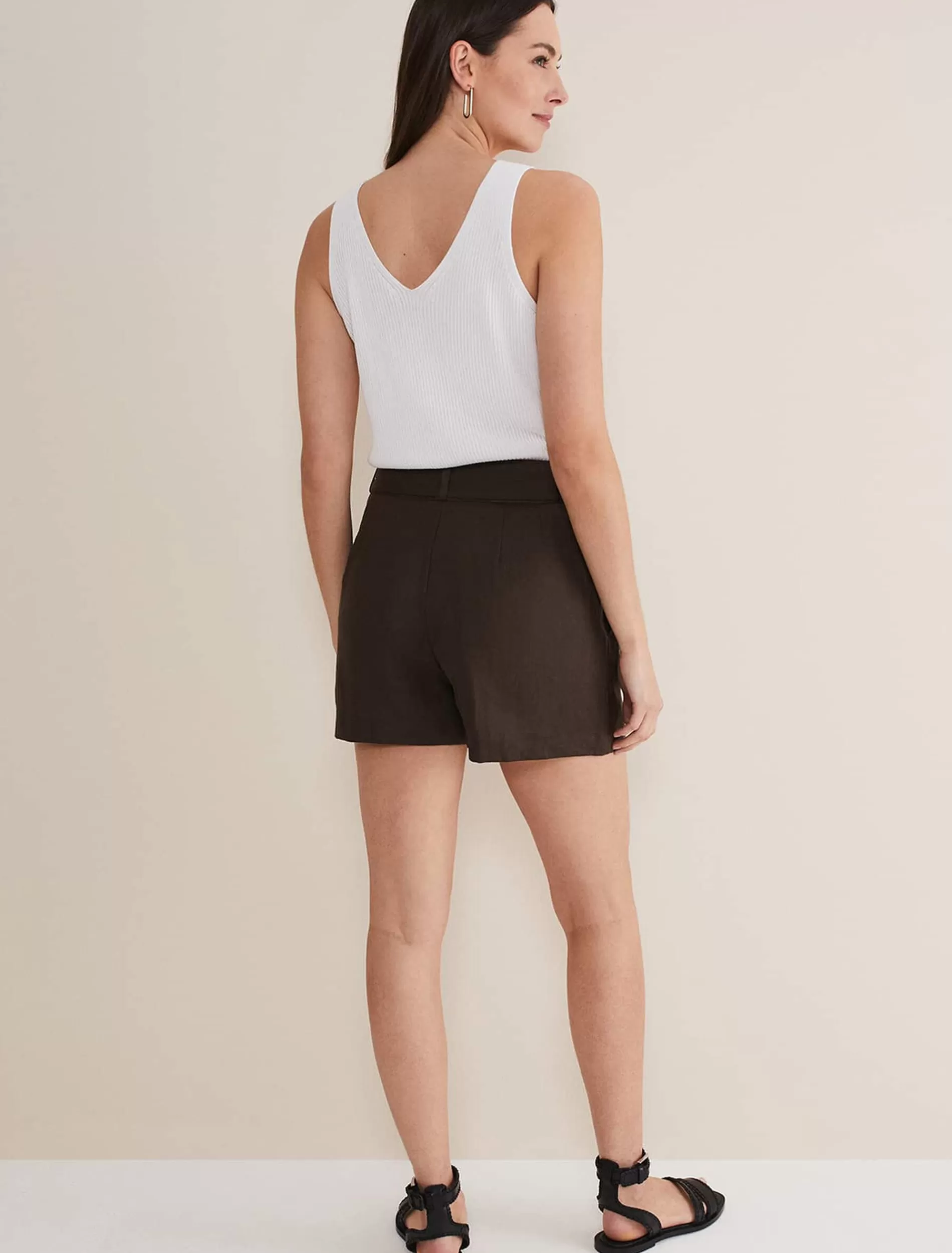 Phase Eight Hazel Belted Linen Short Chocolate Shop