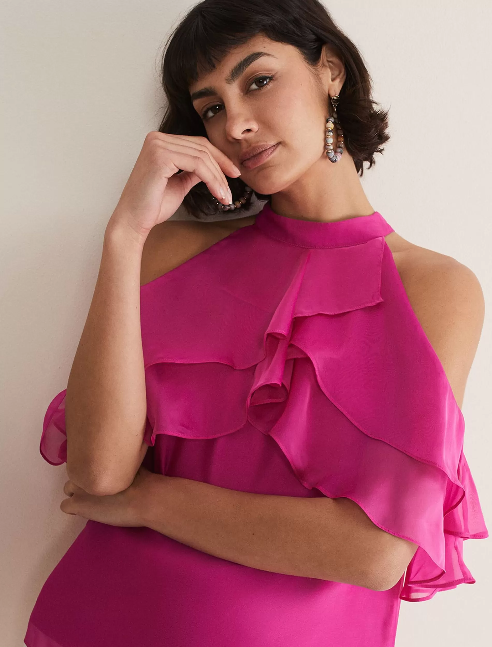 Phase Eight Heather Ruffled Top Fuschia Cheap