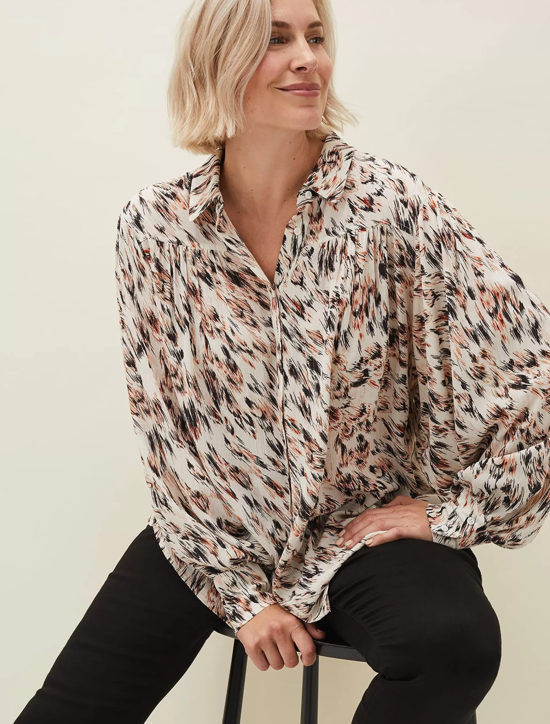 Phase Eight Helen Abstract Feather Print Blouse Ivory Sale