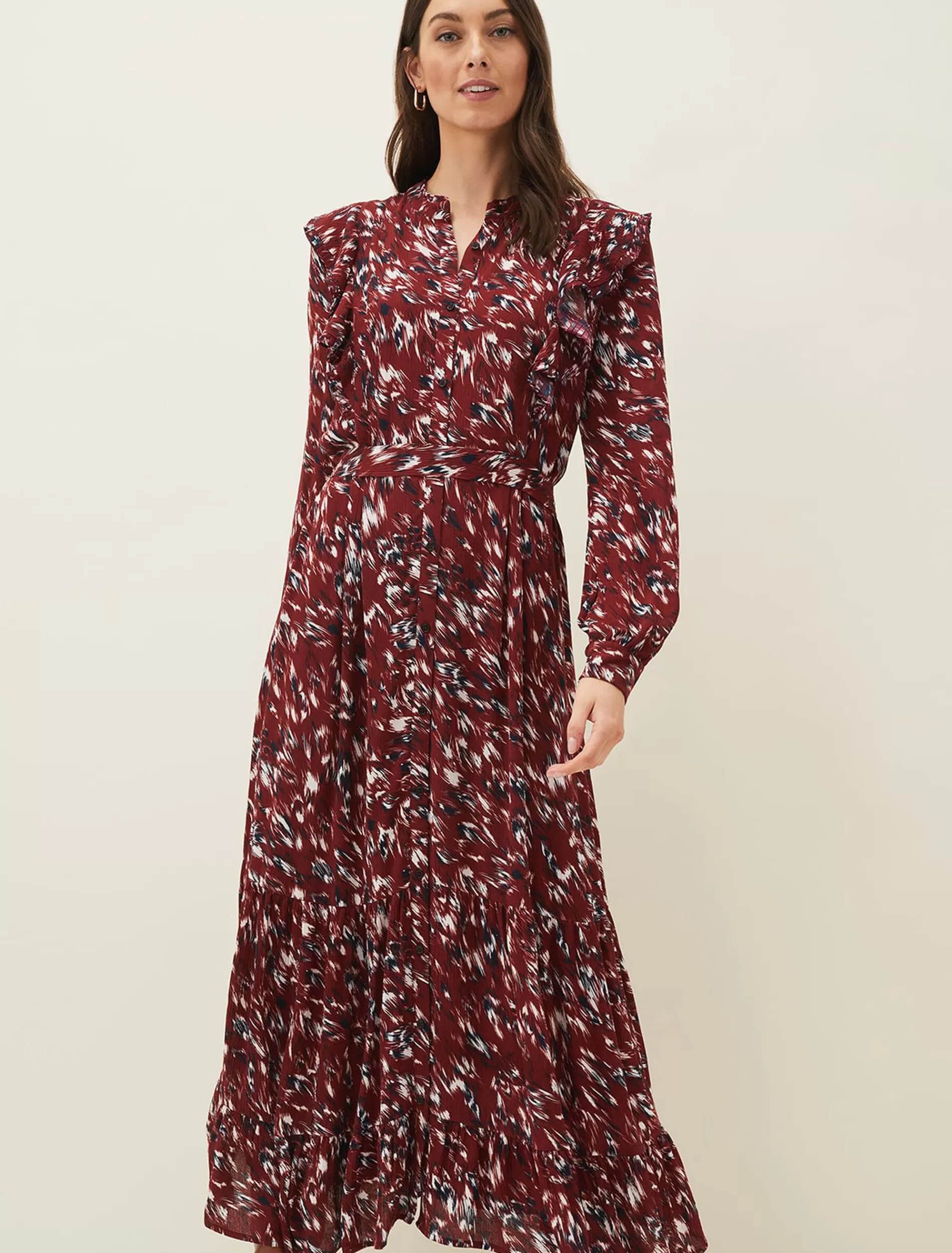 Phase Eight Helen Abstract Feather Print Midaxi Dress Burgundy Best Sale