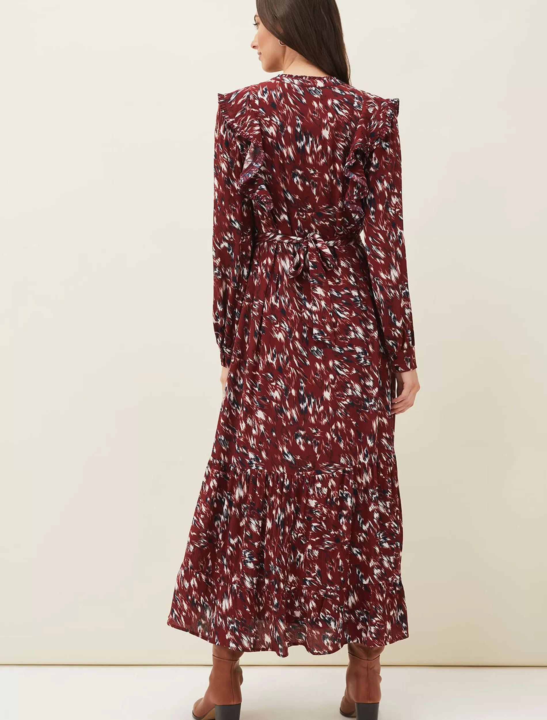 Phase Eight Helen Abstract Feather Print Midaxi Dress Burgundy Best Sale