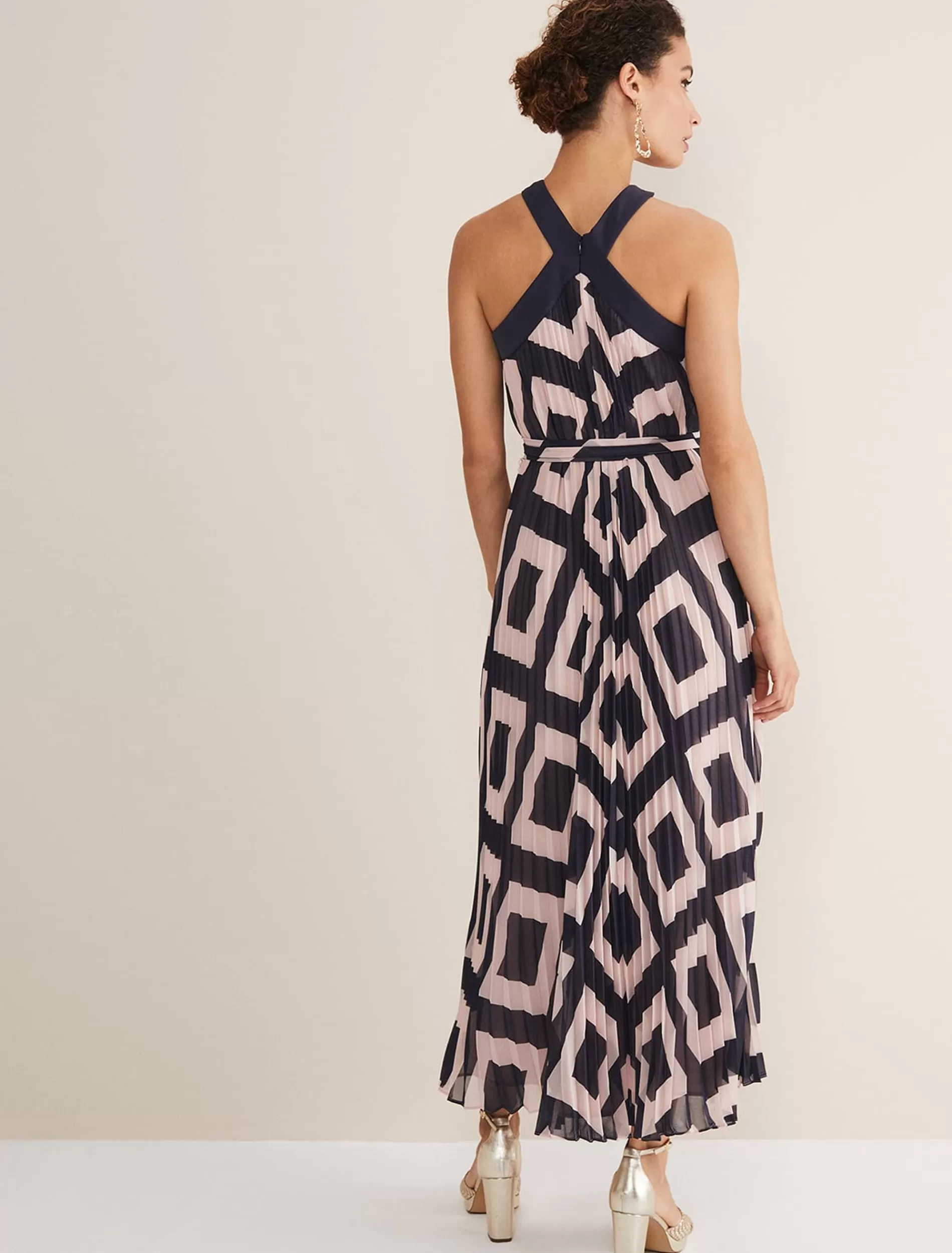 Phase Eight Hestia Diamond Trapeze Maxi Dress Navy/Pink Hot