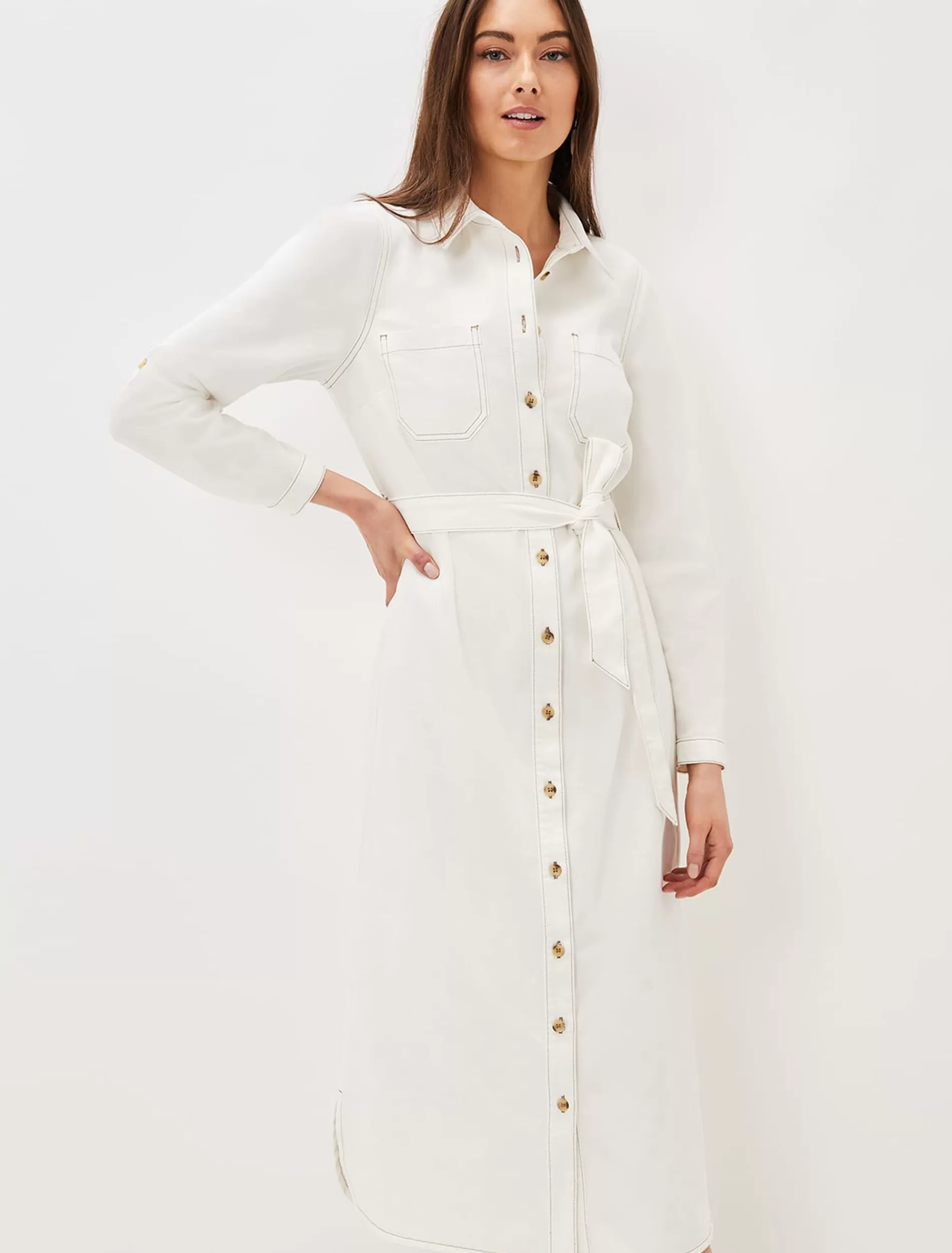 Phase Eight Hettie Denim Shirt Dress Putty White Store