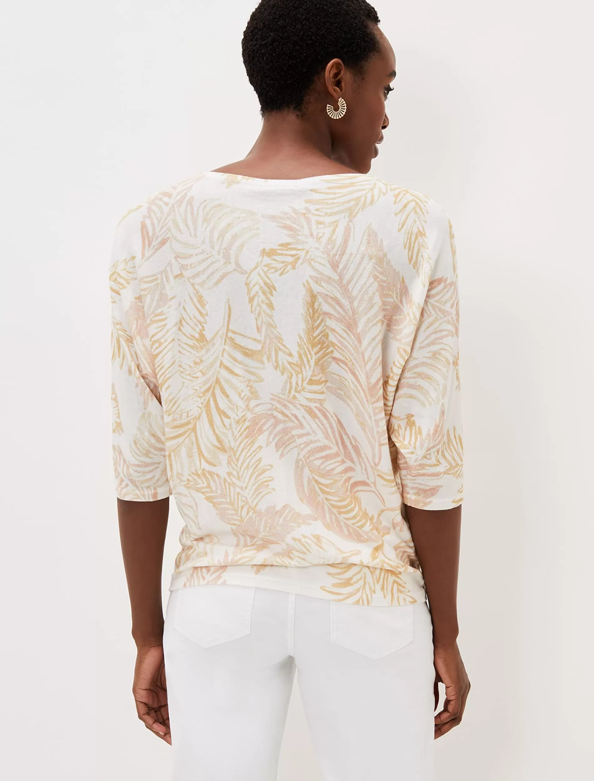 Phase Eight Hollie Cotton Palm Print Jumper Stone/Pale Pink Clearance