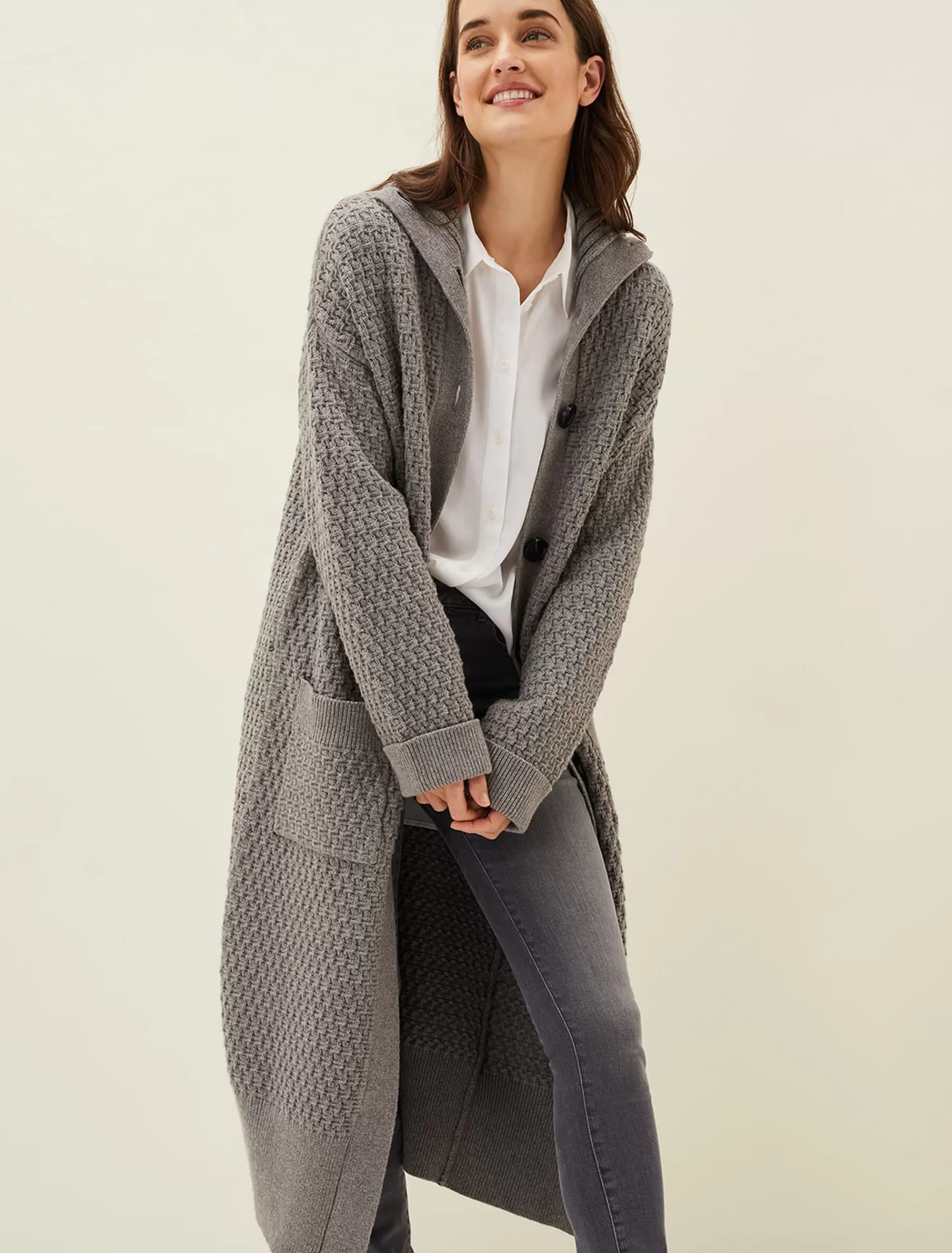 Phase Eight Holly Chunky Knitted Coat Charcoal New