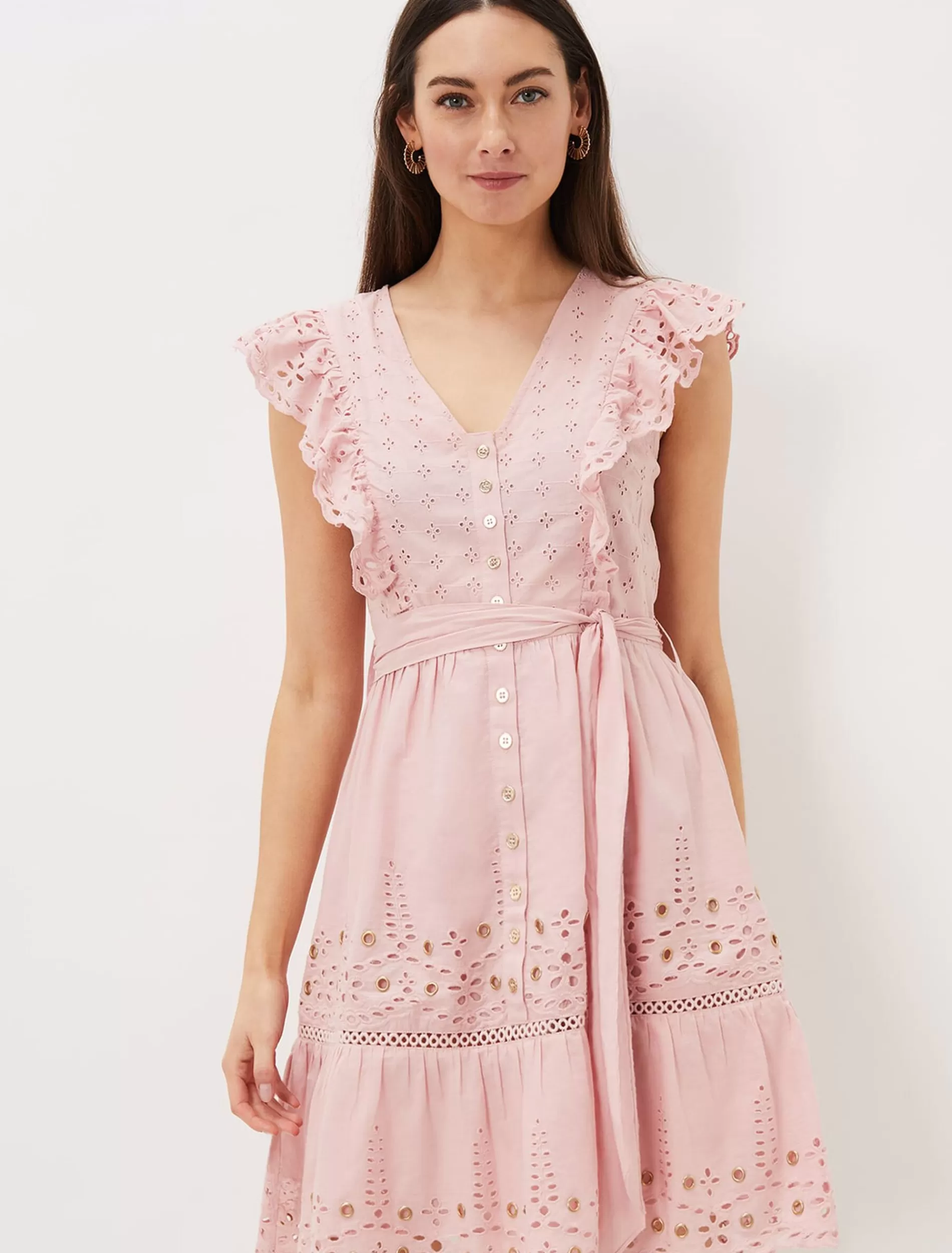 Phase Eight Illa Broderie Tea Dress Pale Pink Cheap