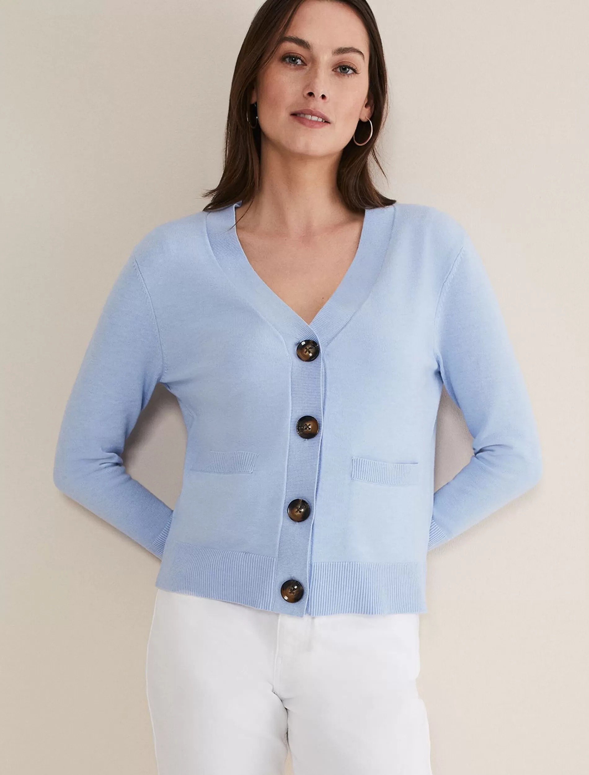 Phase Eight Ima Fine Knit V- Neck Cardigan Pale Blue Online