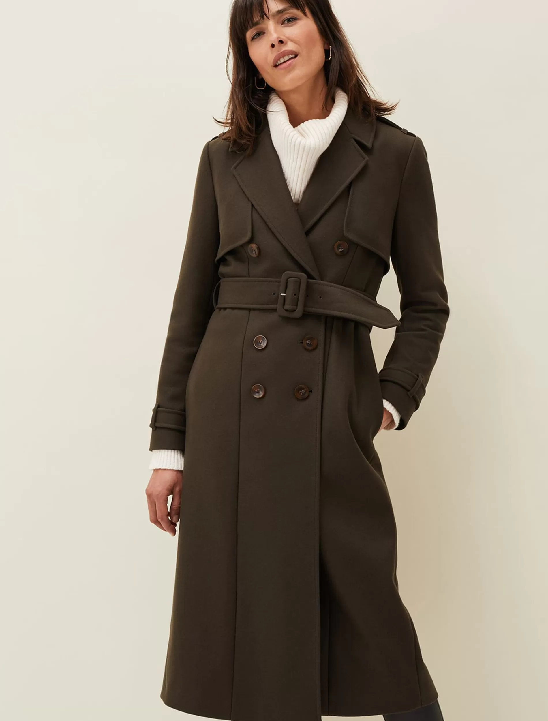 Phase Eight Imie Wool Trench Coat Olive Clearance