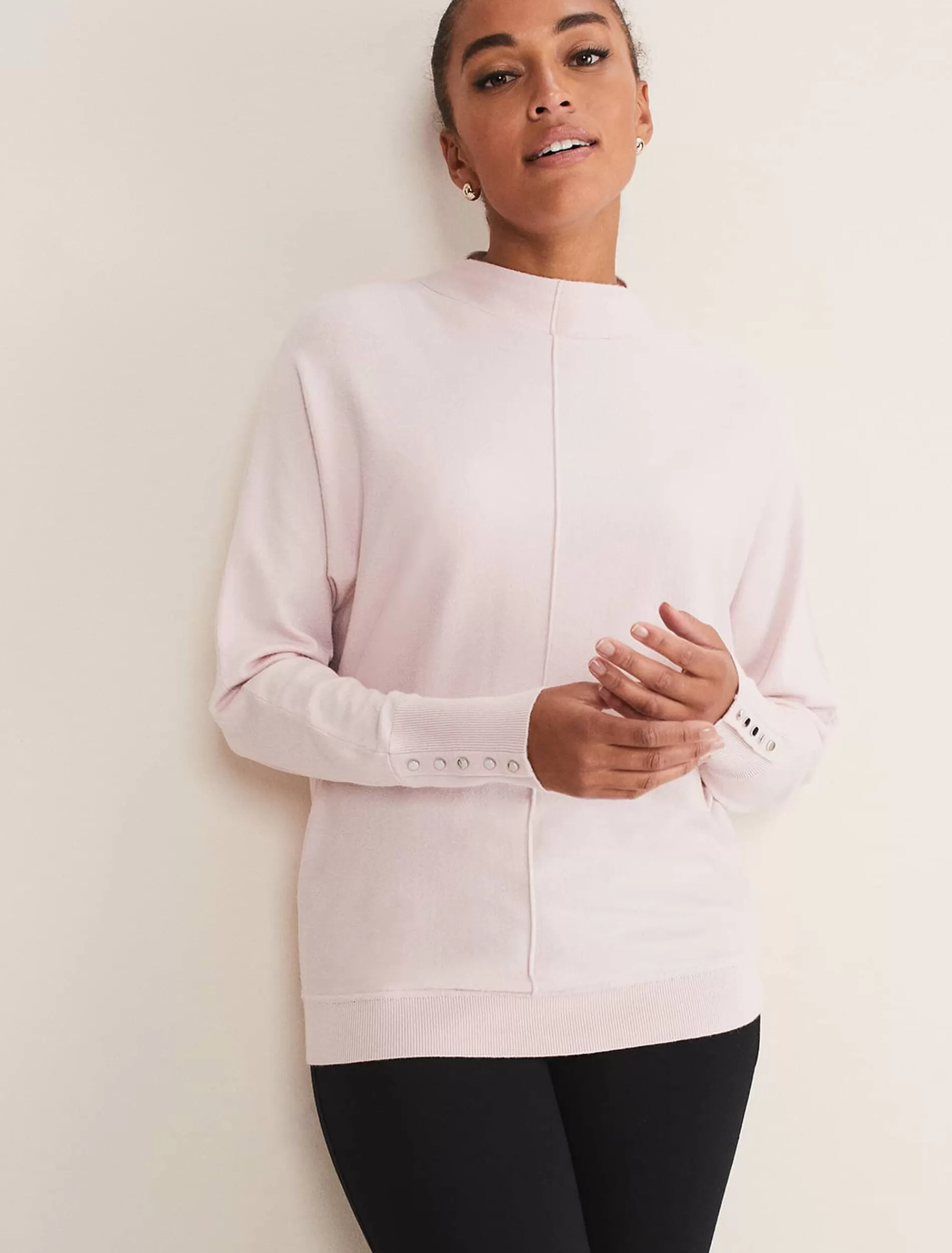 Phase Eight Indigo Button Cuff Easy Knit Soft Pink Flash Sale